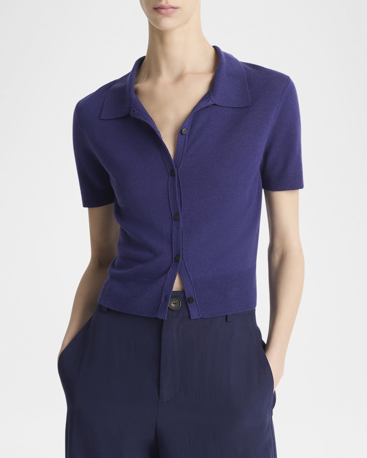 Short-Sleeve Button-Front Sweater - 3