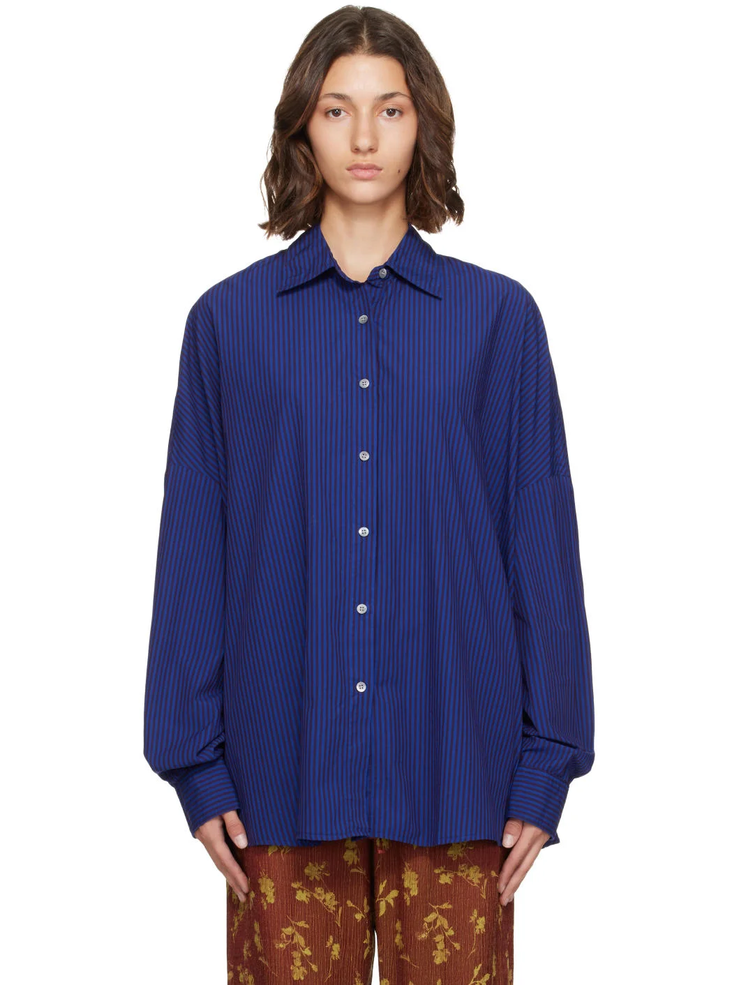 Blue & Burgundy Striped Cotton Shirt - 1