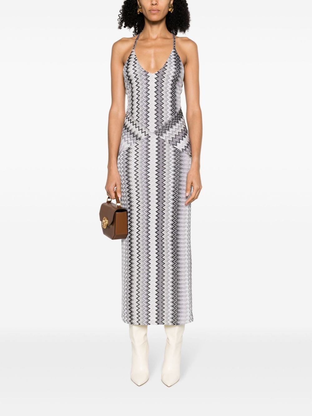 zigzag-pattern lurex midi dress - 2