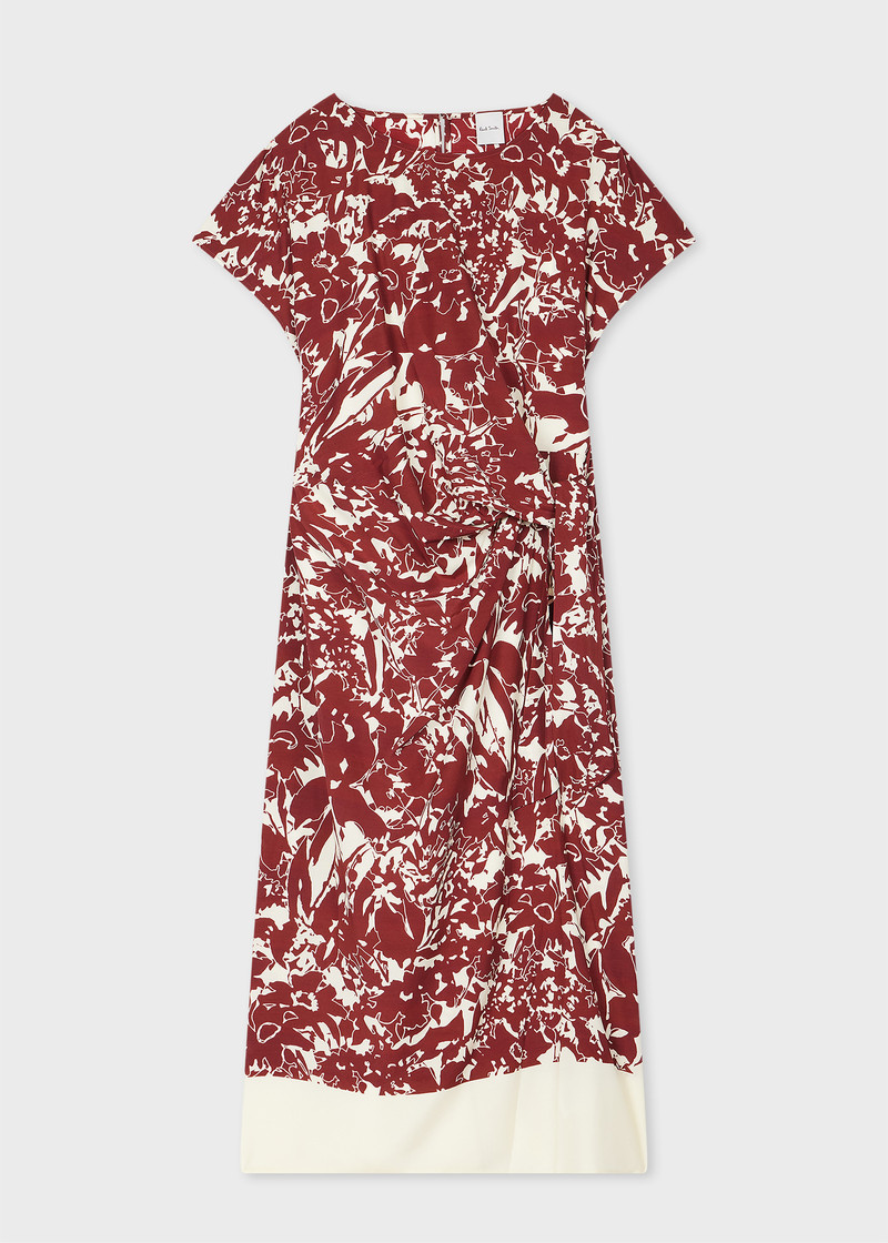 Women's Maroon and Ecru 'Avant Garden' Tie-Waist Midi Dress 1