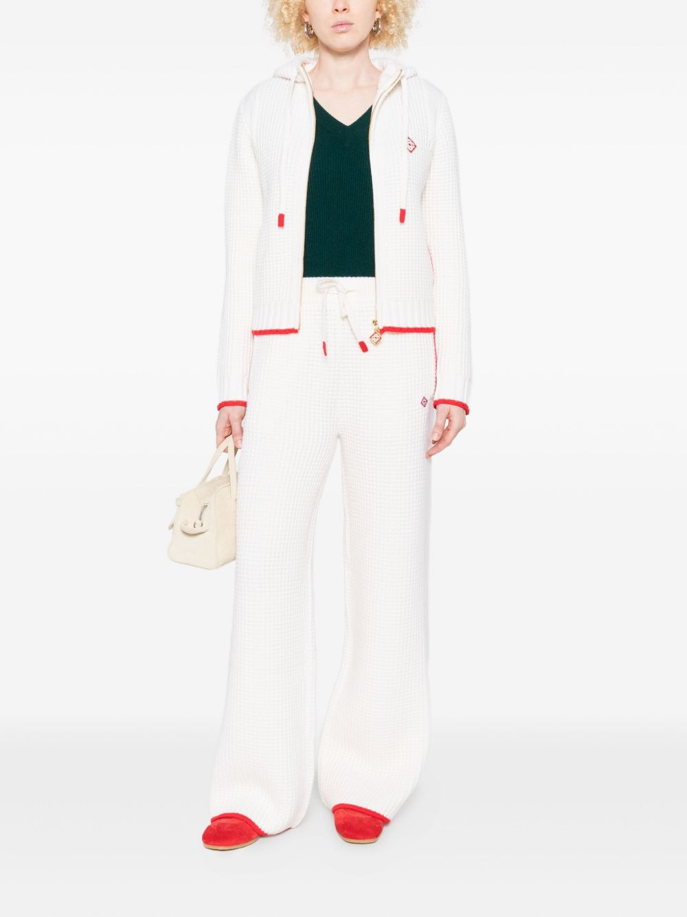 contrast-trim waffle-knit trousers - 2