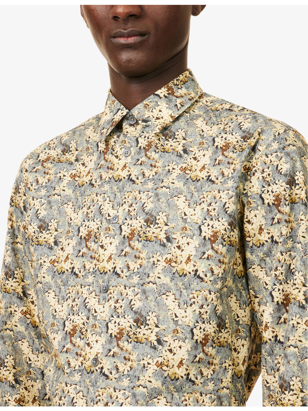 Ditsy Floral Curved-Hem Regular-Fit Cotton-Poplin Shirt - 5