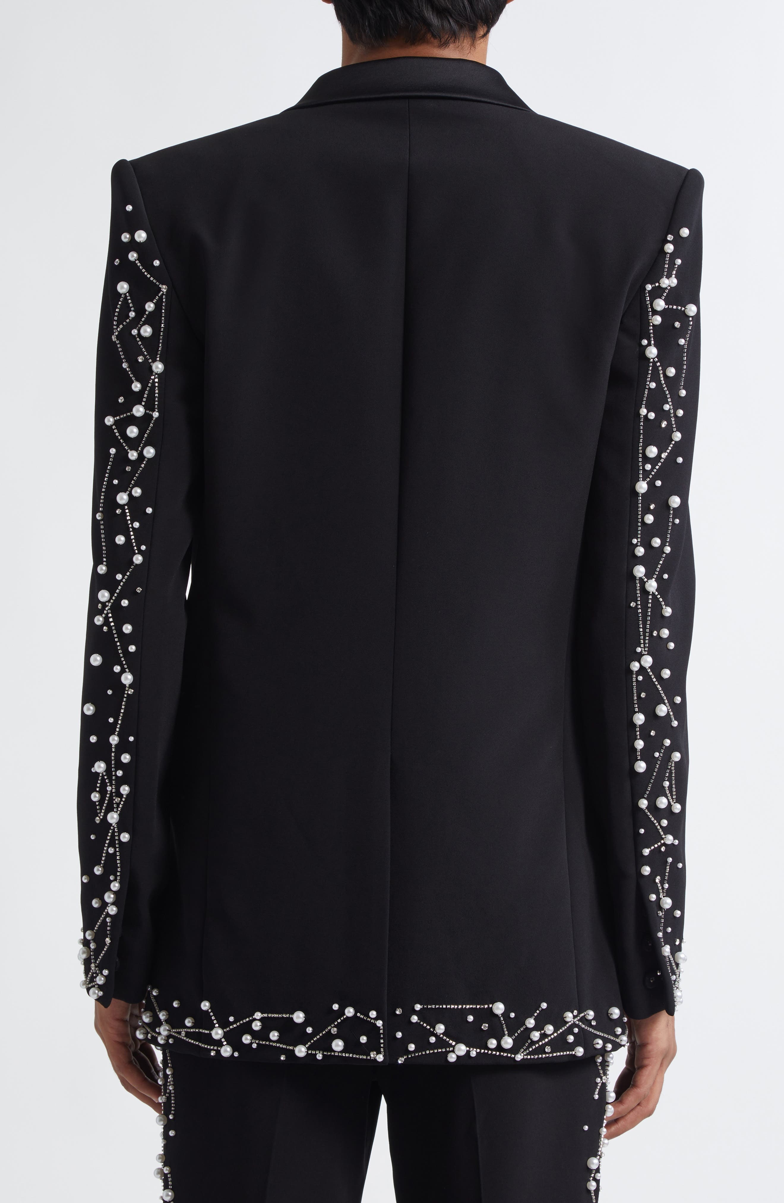 Balmain Faux Pearl & Crystal Constellation Dinner Jacket in Black/Crystal at Nordstrom - 3