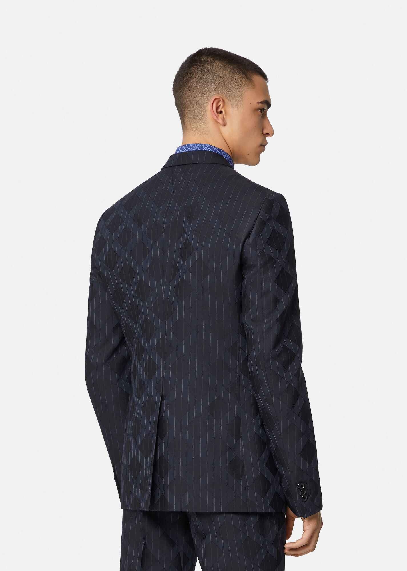 Pinstripe Argyle Wool Jacquard Blazer - 3