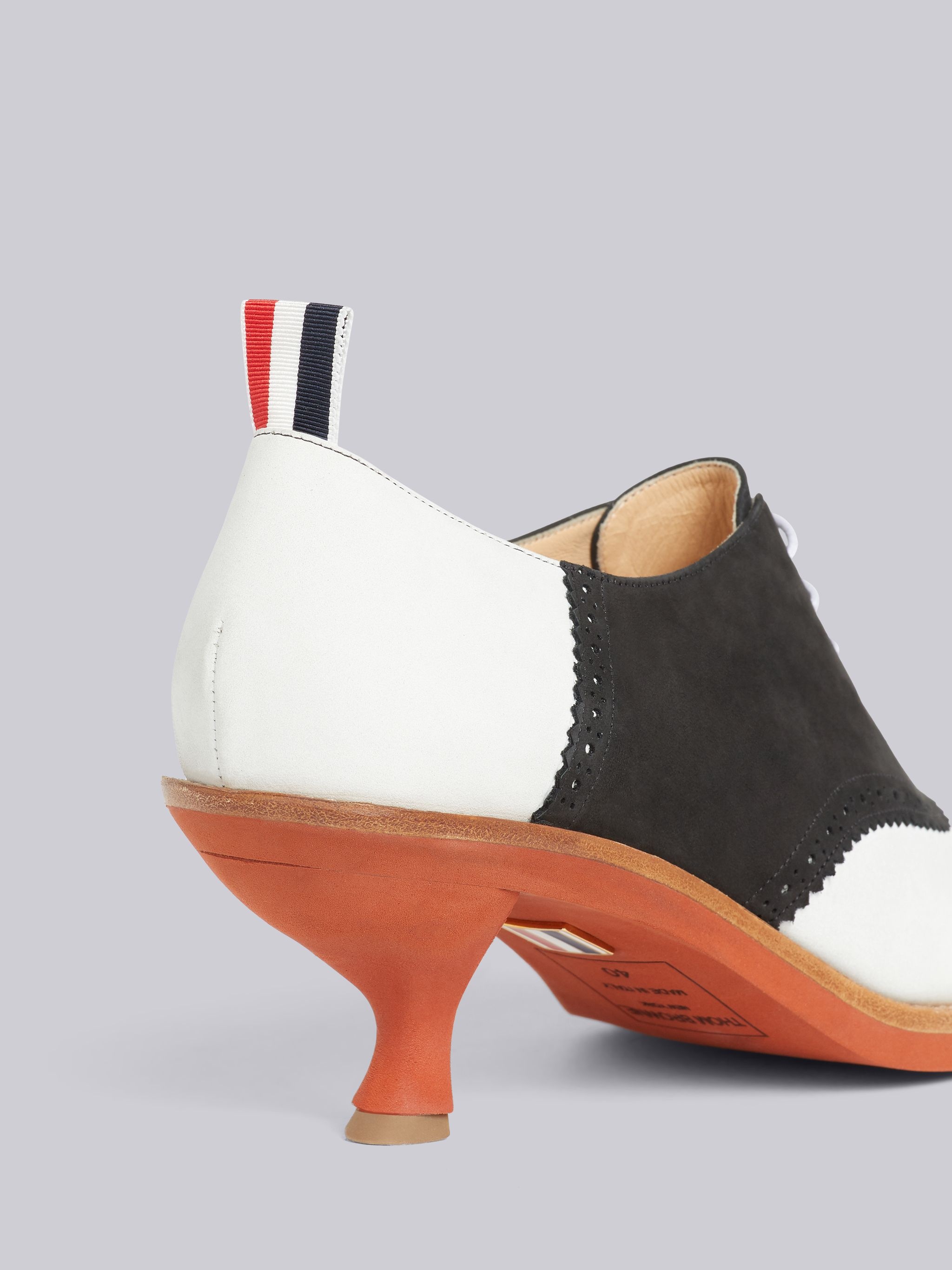 Black and White Suede 50mm Curved Heel Micro Sole Saddle Shoe - 2