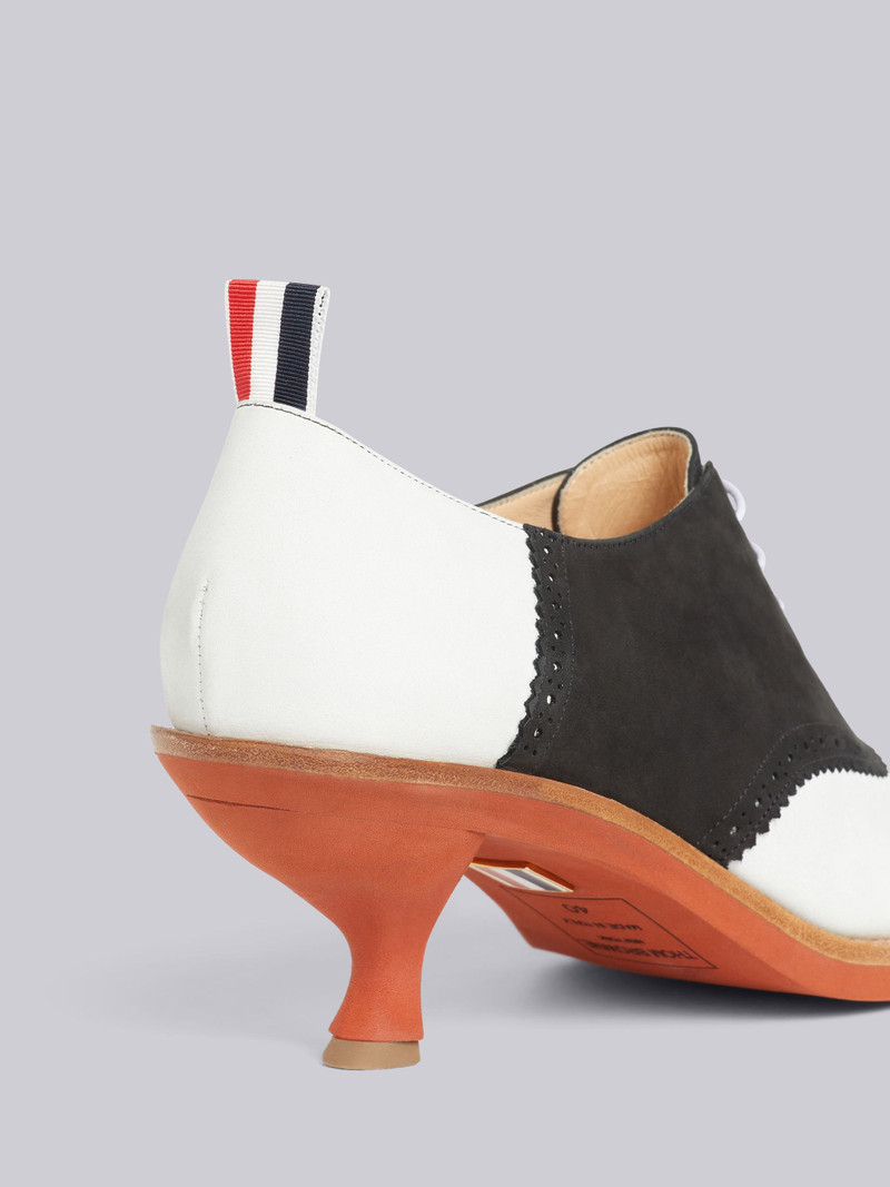 Thom Browne Black and White Suede 50mm Curved Heel Micro Sole Saddle Shoe outlook