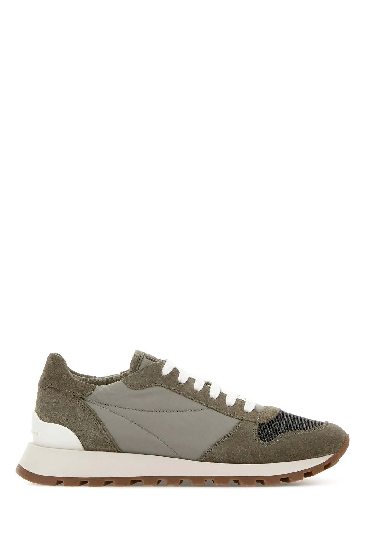 Dove grey suede and fabric sneakers - 1