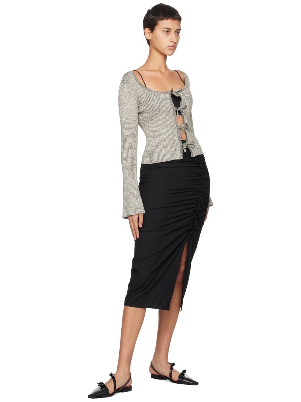 【GANNI】Drapey Melange Sleeveless Top GANNI BLACK DRAPEY MELANGE SLEEVELESS TOP | REVERSIBLE
