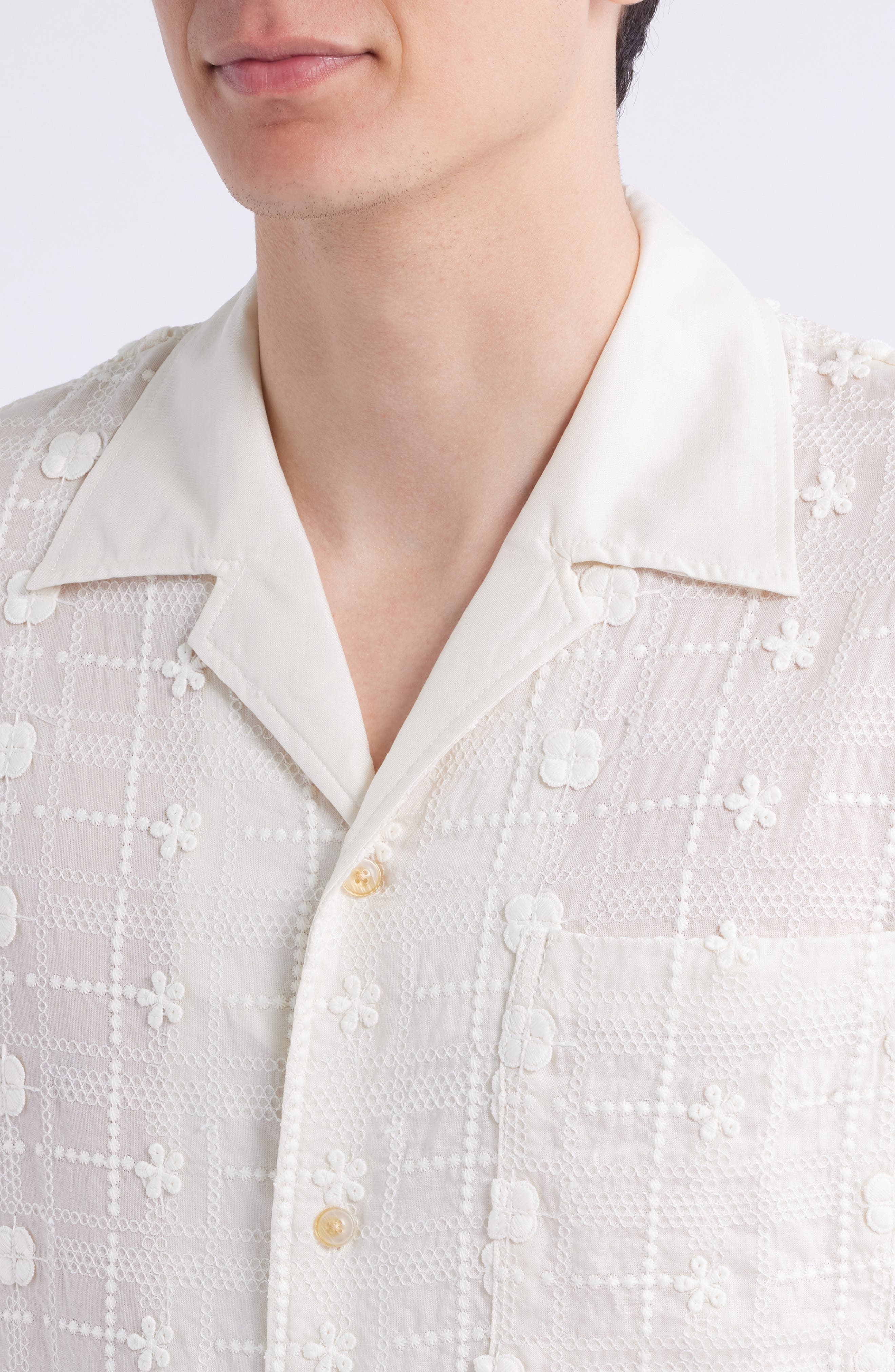 NN07 Ben 5026 Textured Short Sleeve Button-Up Shirt in Ivory at Nordstrom - 1
