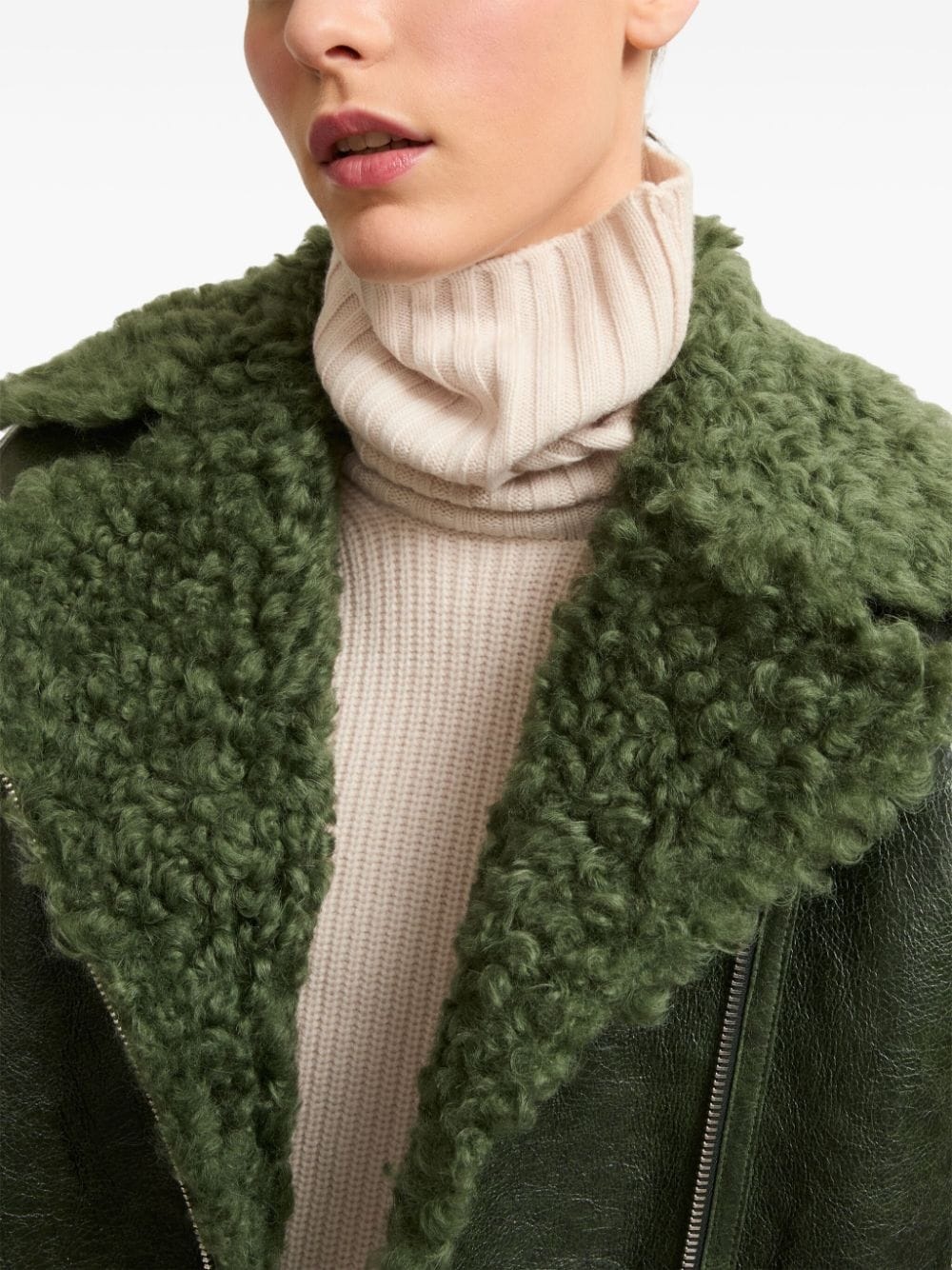 patent-merino cropped biker jacket - 6