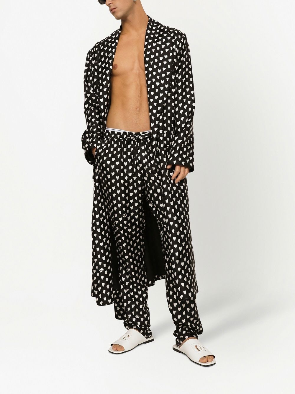 heart-print belted coat - 2