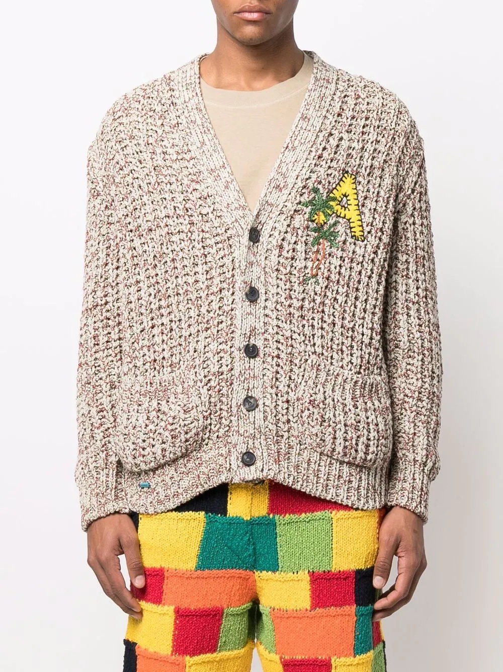 letter-patch knitted cardigan - 3