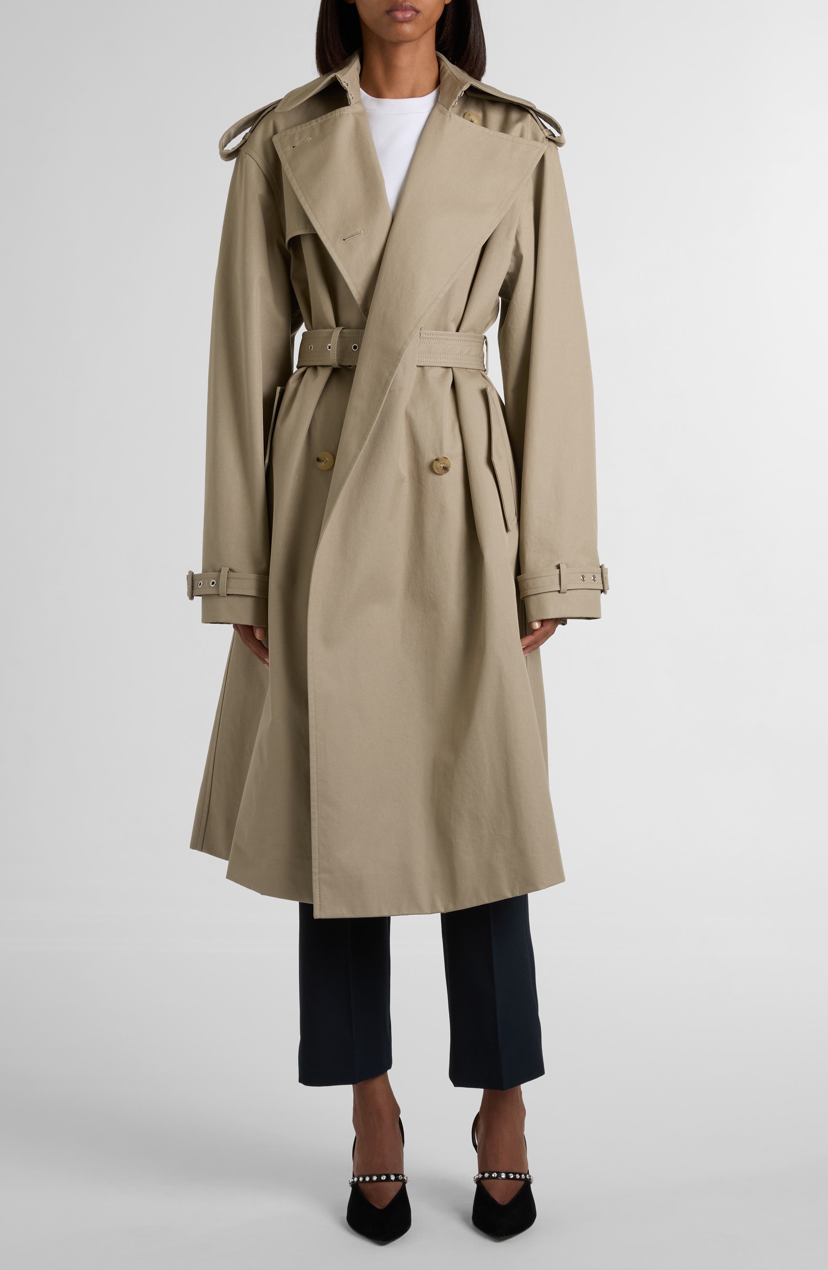 McQueen Belted Trench Coat in Beige at Nordstrom - 1
