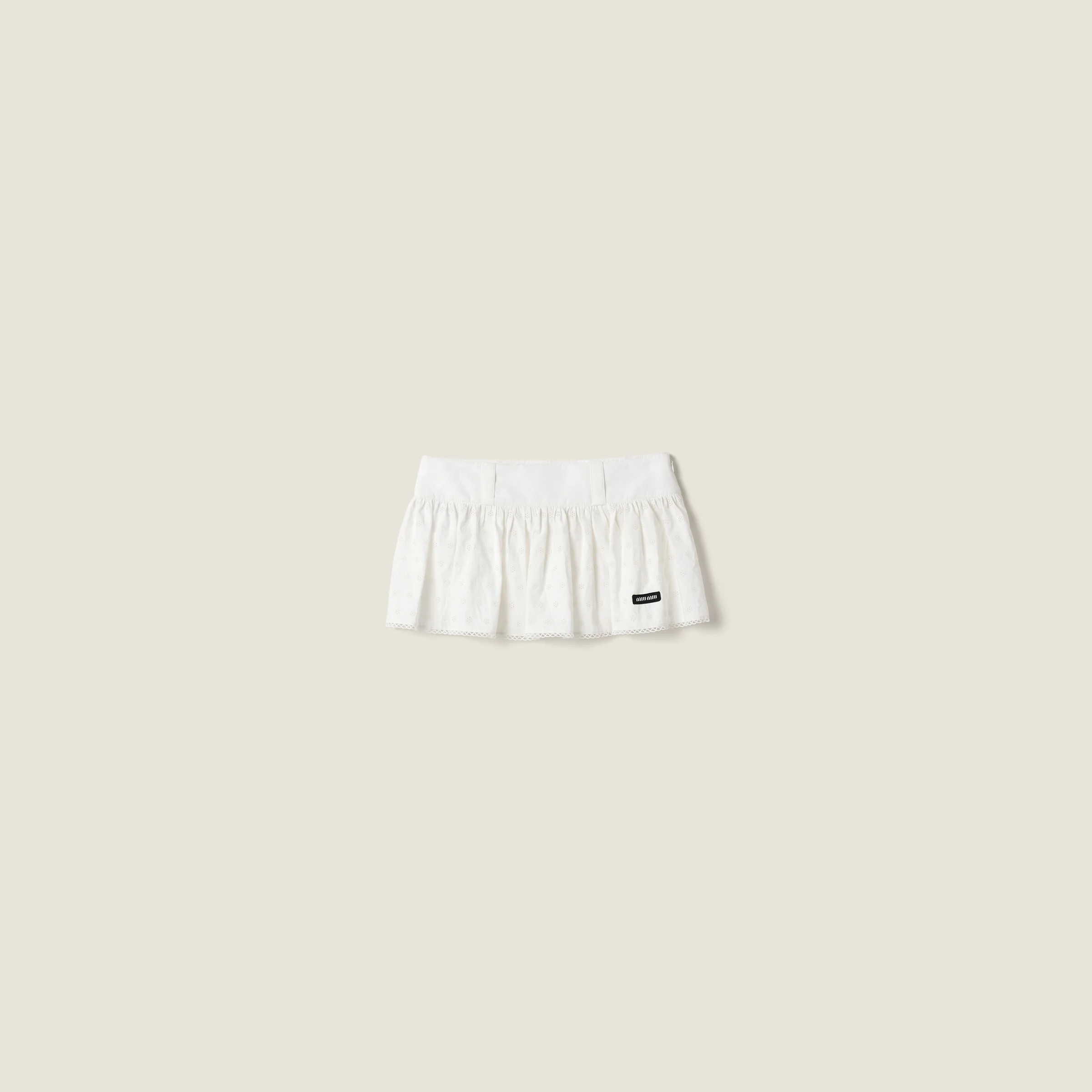 Slubbed poplin and eyelet lace miniskirt - 1