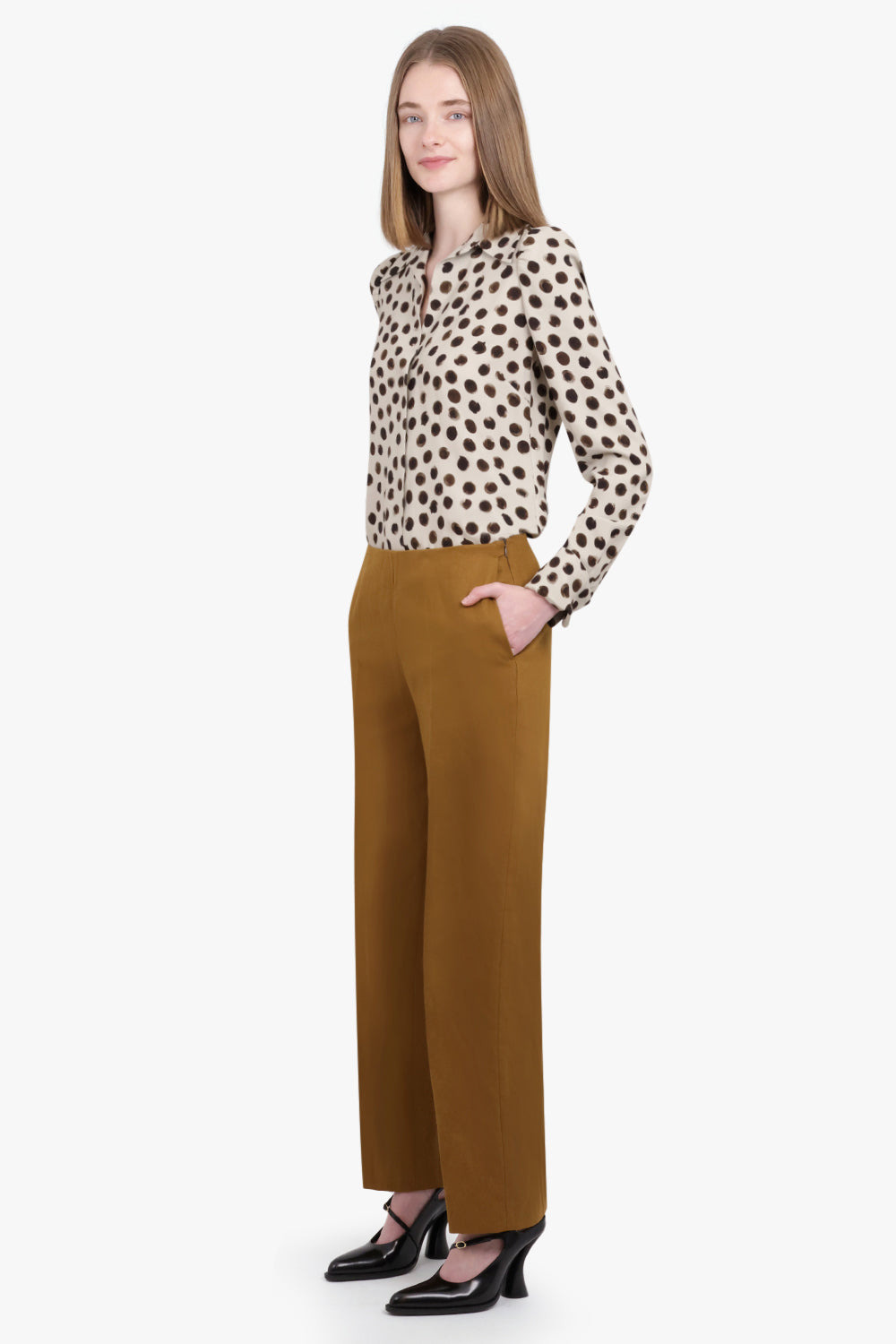 CELINDRA POLKA DOT PRINT L/S SHIRT | ECRU/BROWN - 5