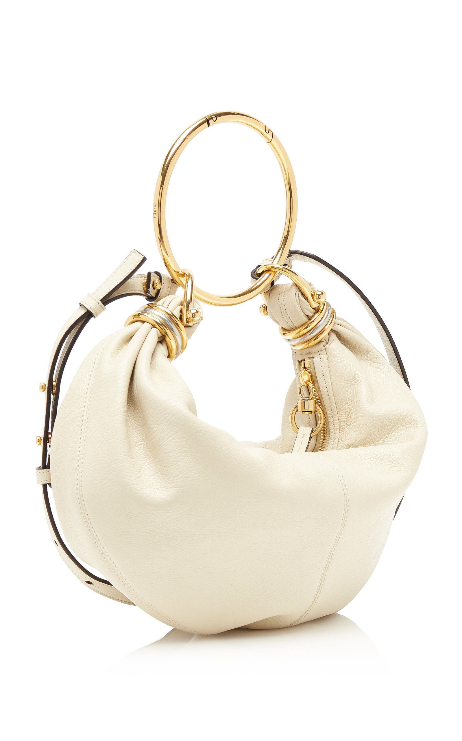 Bracelet Handle Leather Shoulder Bag white - 3