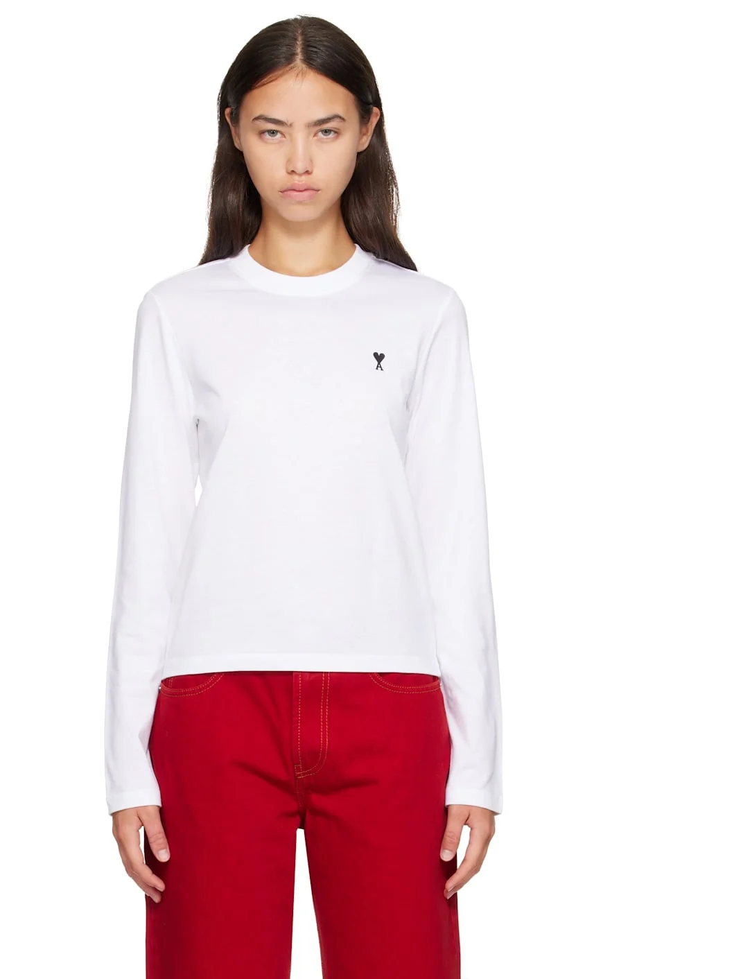 White Cotton Longsleeves Ami de Coeur T-shirt - 1