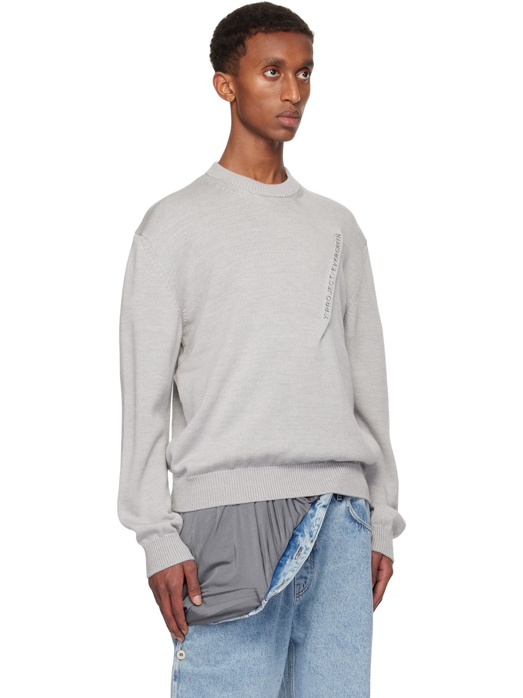 Gray Pinched Logo Sweater - 2