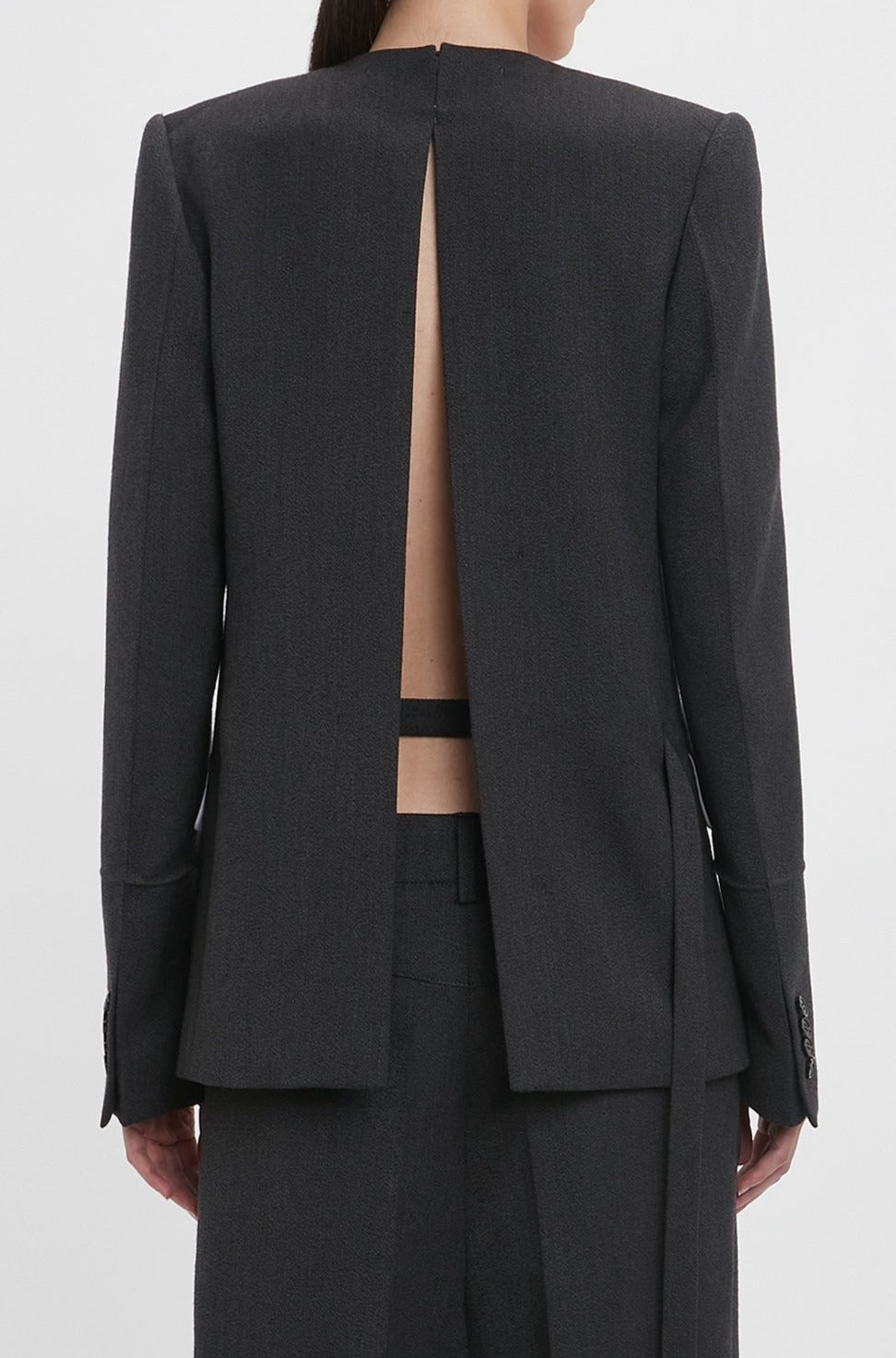 Shrunken Collarless Jacket In Charcoal - 6