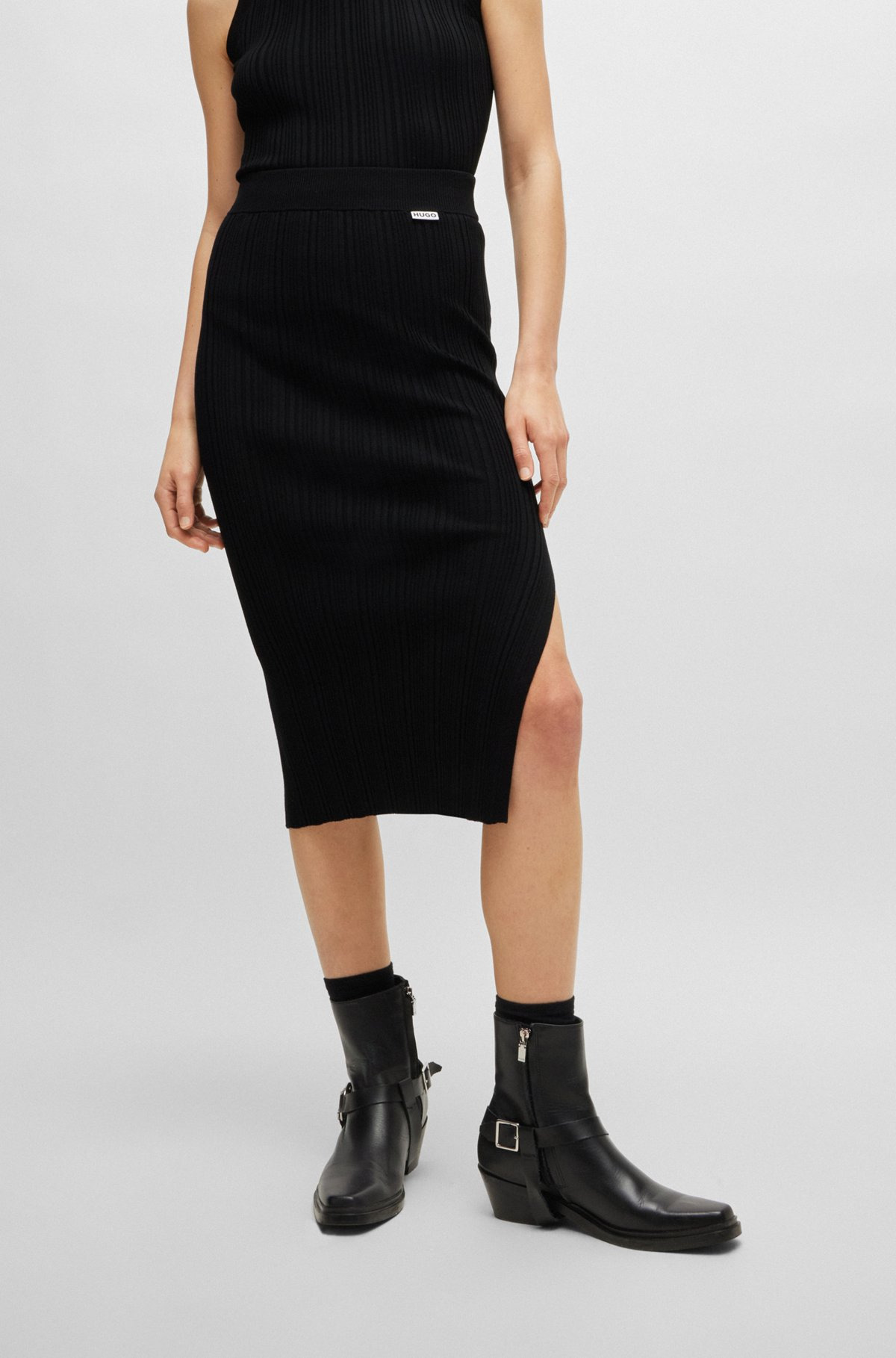 MIDI TUBE SKIRT IN IRREGULAR-RIB CREPE - 2