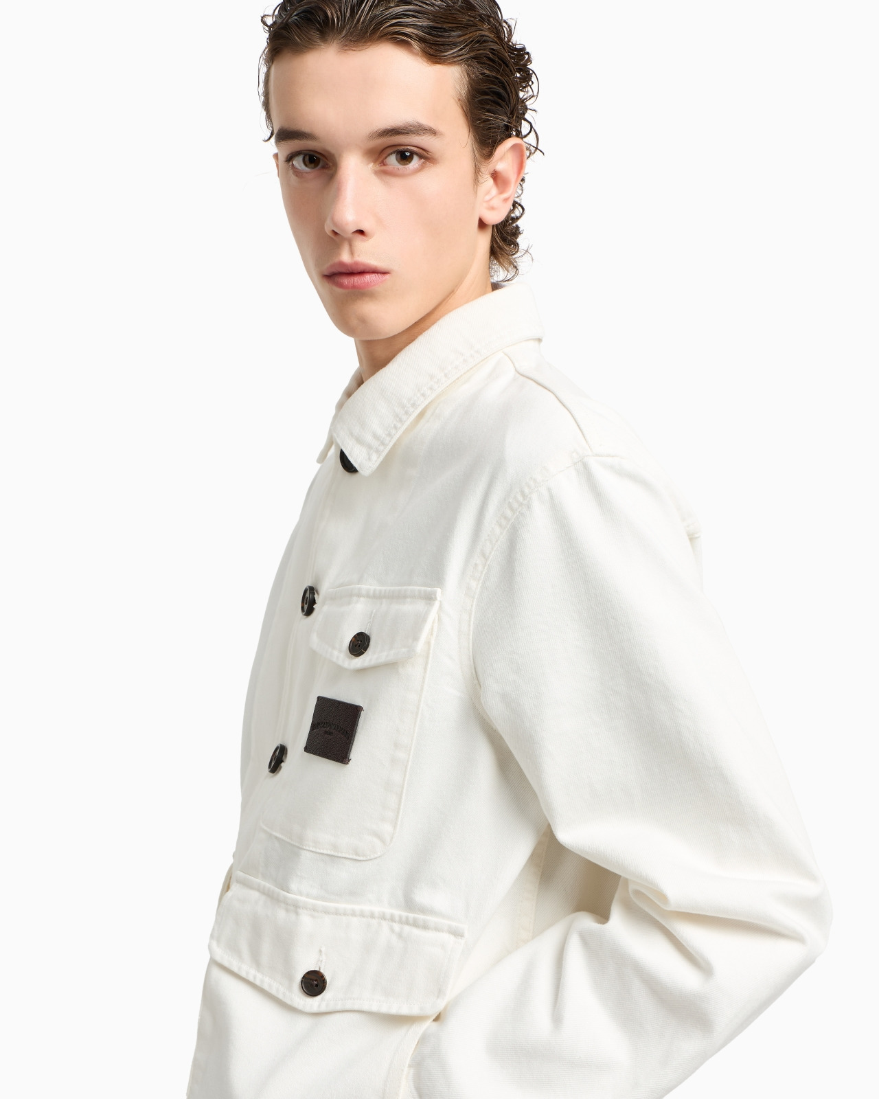 DENIM-EFFECT TWILL JACKET WITH LOGO PATCH - 5