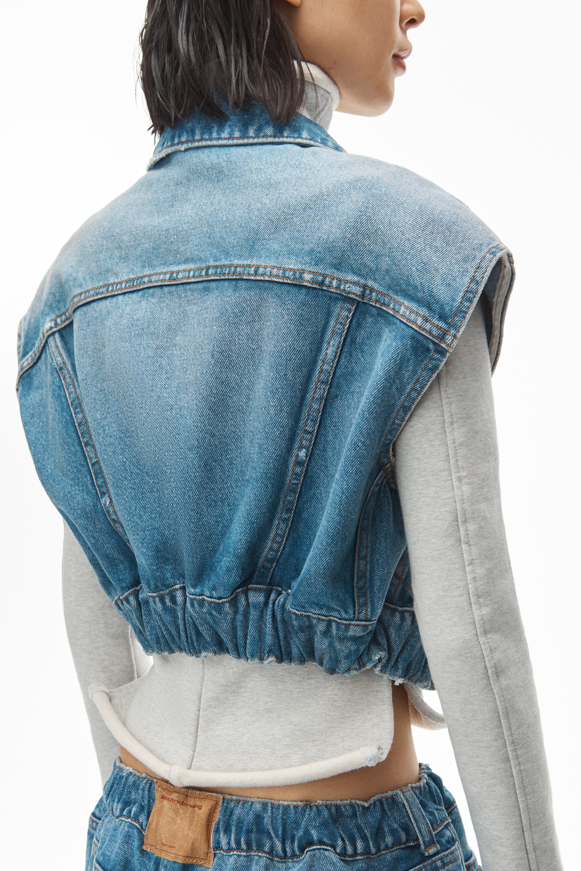 RUCHED WAIST VEST IN DENIM - 6