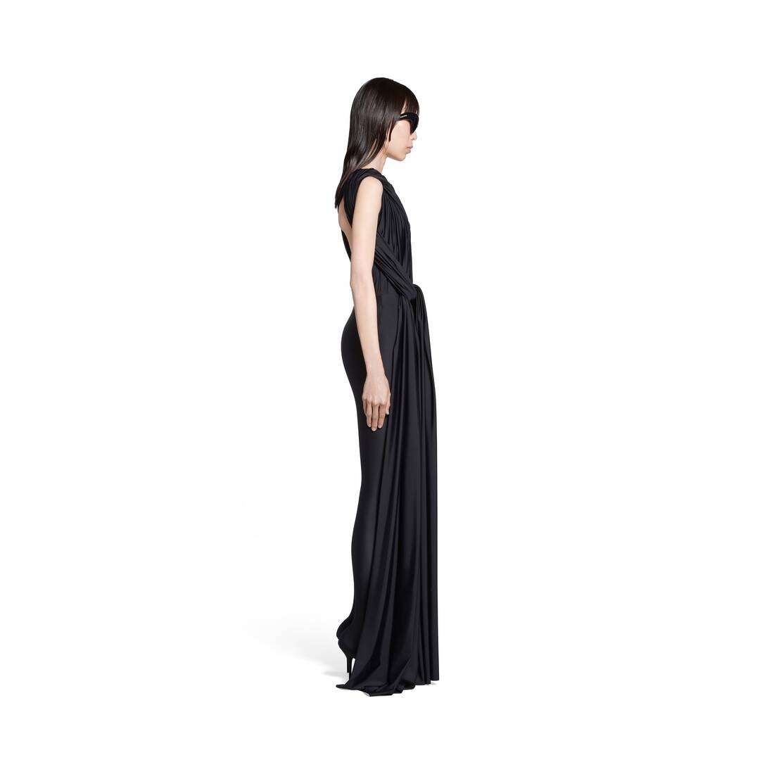 Women's Draped Pantabodysuit in Black - 3