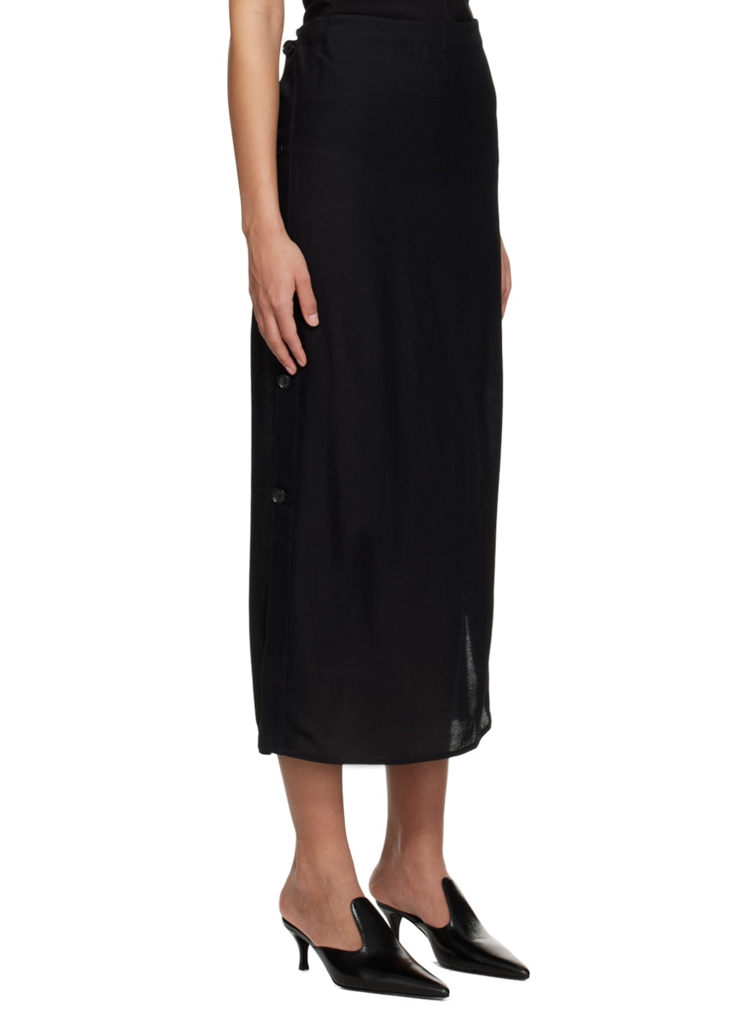 Black Button Maxi Skirt - 2