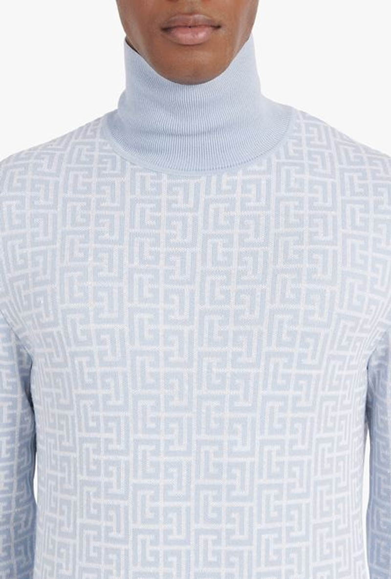 Pale blue and white wool and linen monogrammed turtleneck 6