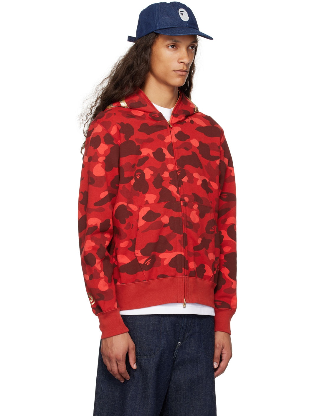 Red Color Camo Double Shark Full Zip Hoodie - 2