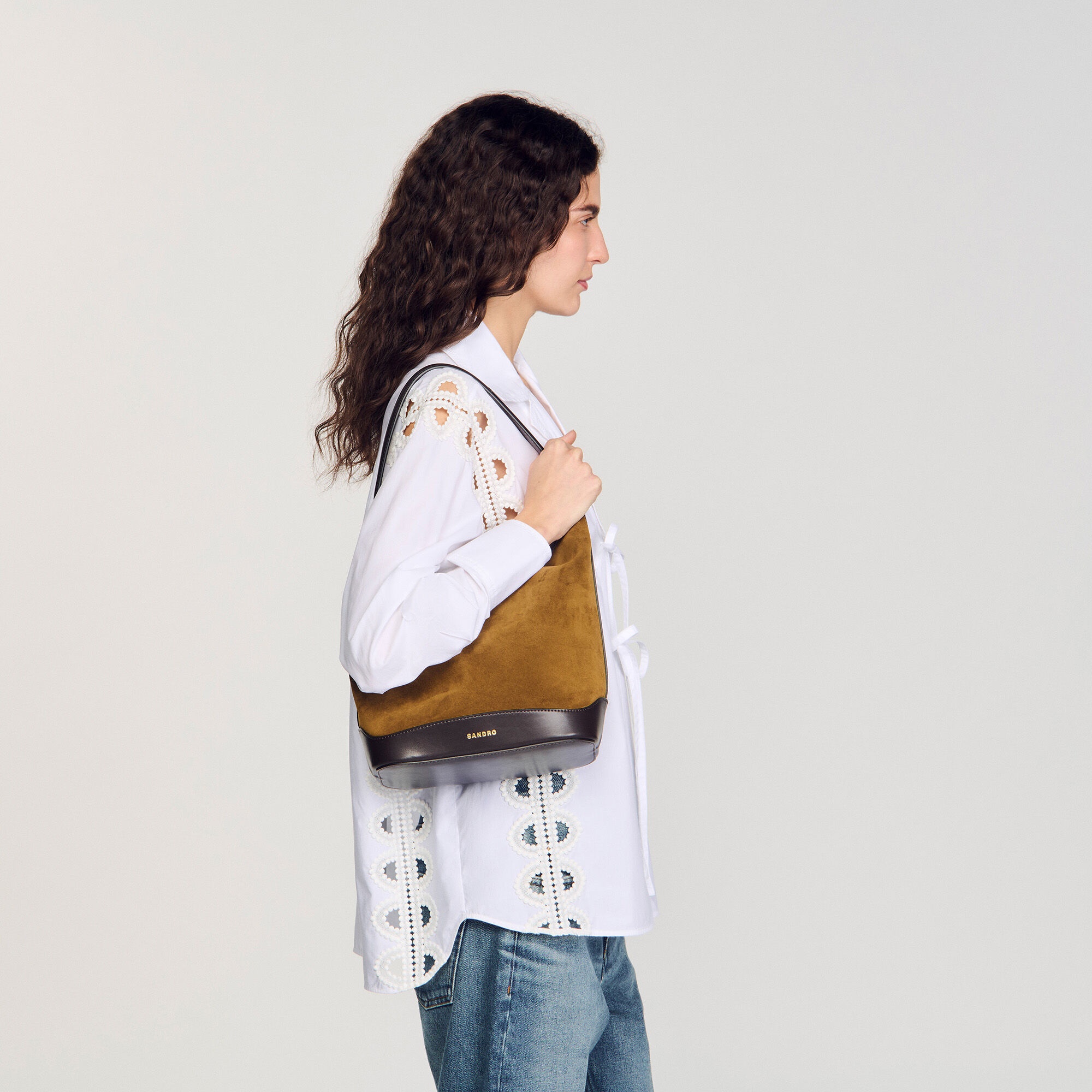 TANGOSO SUEDE AND LEATHER BUCKET BAG - 4