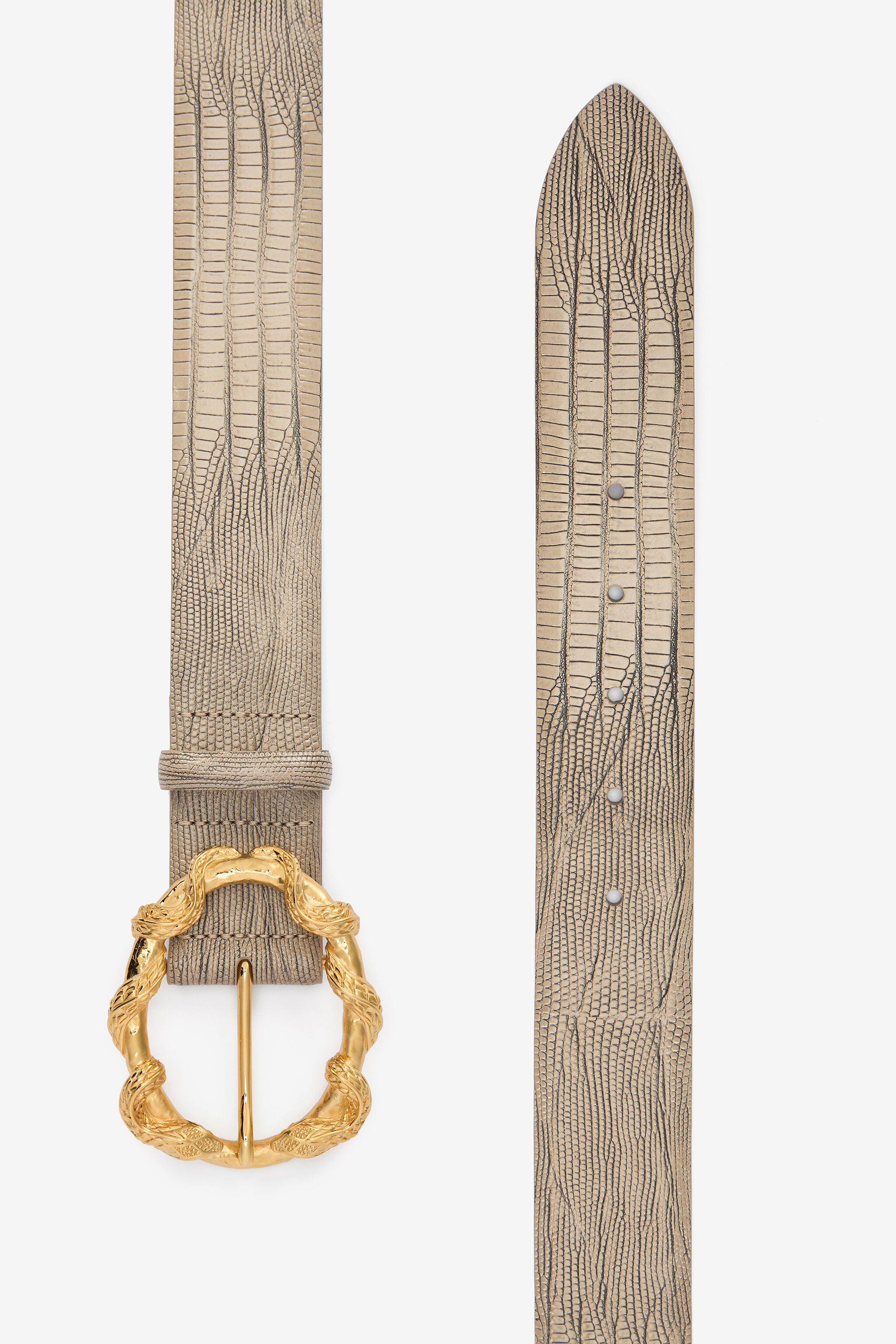 Ivory Belt With Cobra Print And Snake Buckle - 2
