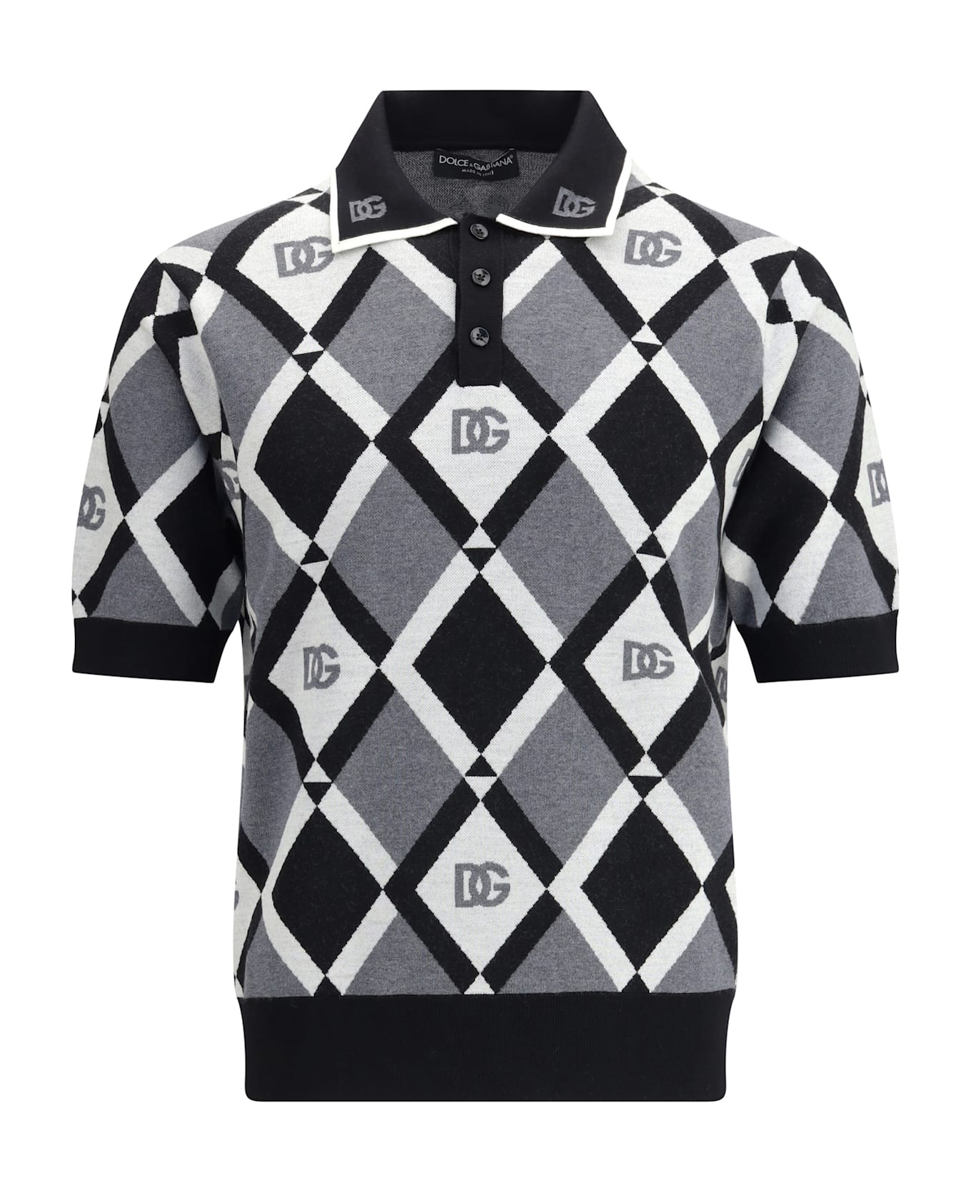 Diamond Knit Polo Sweater - 1