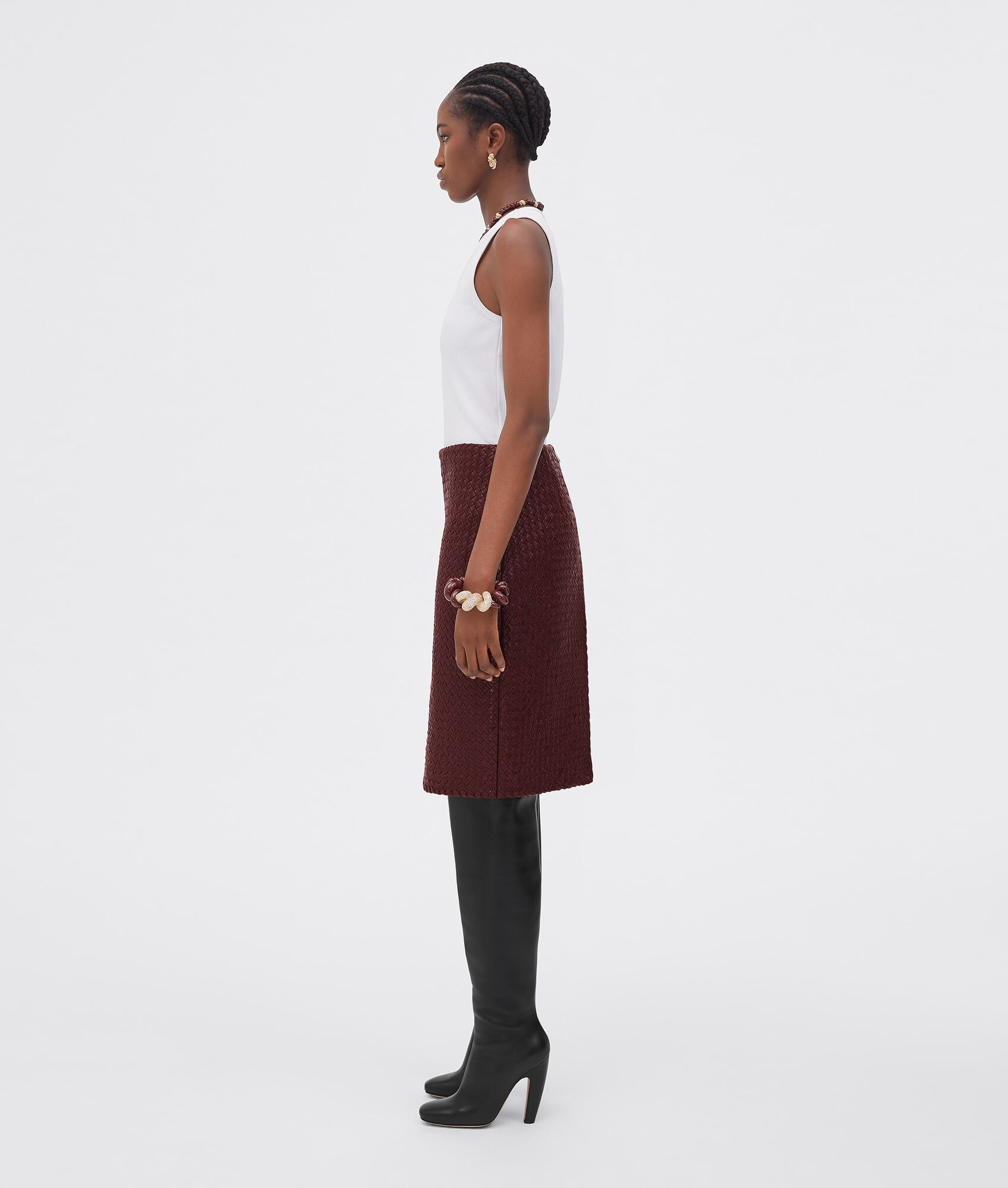 bonded intrecciato leather skirt - 2