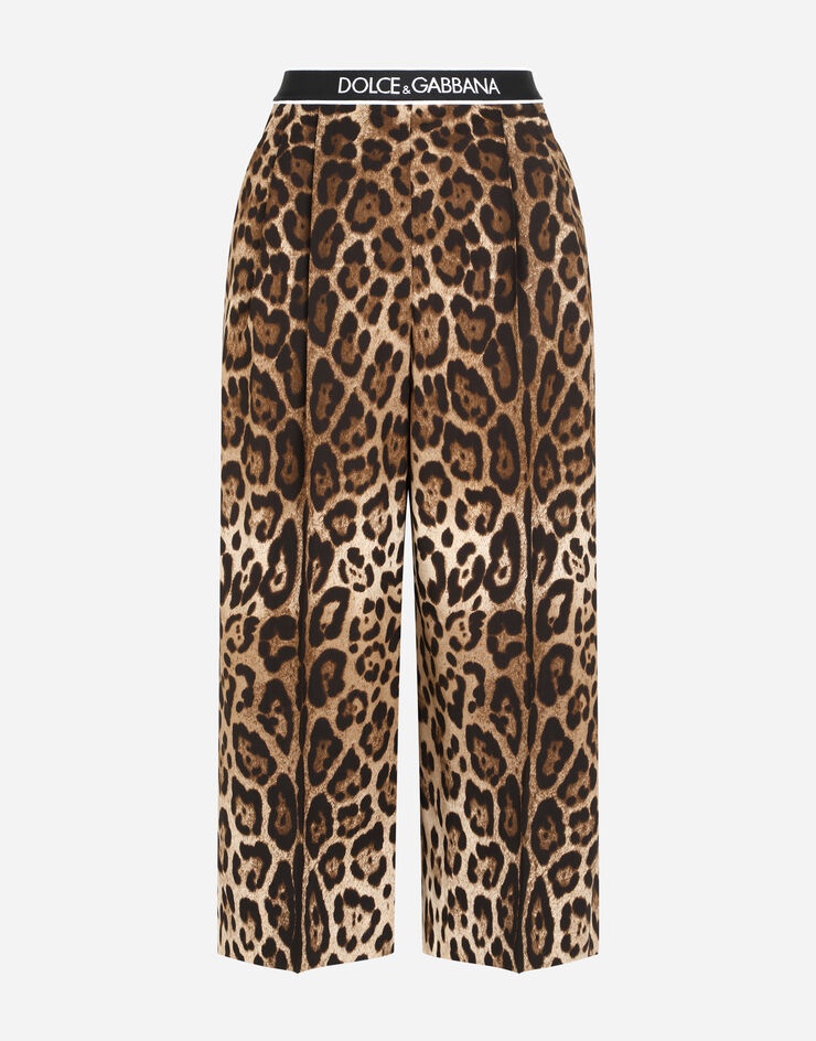 Leopard-print woolen culottes with branded elastic - 3