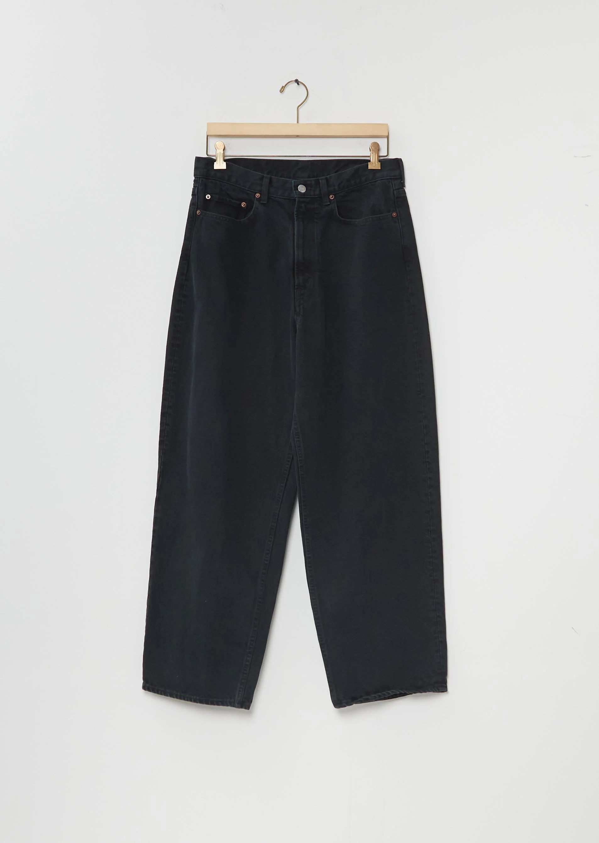 Black Washed Wide Denim Pants - 1