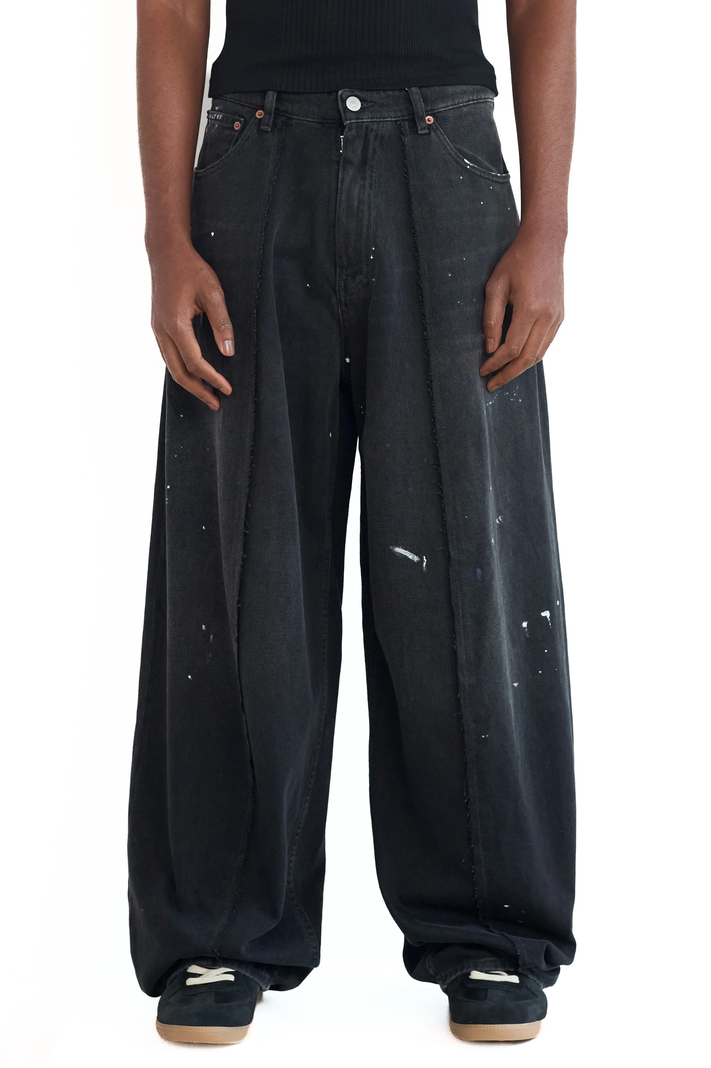 MM6 Black Denim Wide Leg Paint Mark Jeans Black - 4