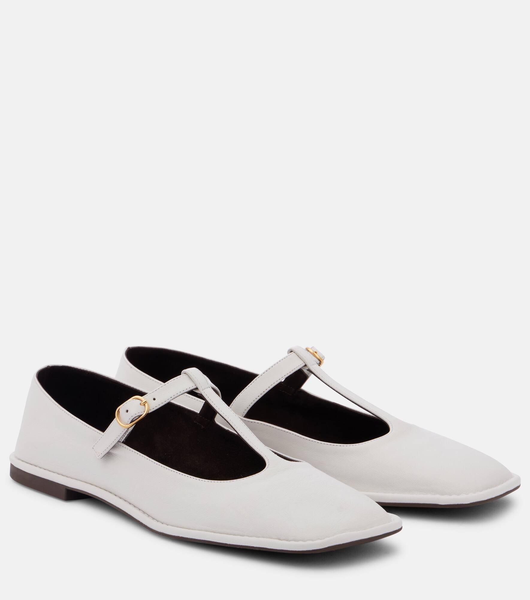Square T-Strap leather ballet flats - 1