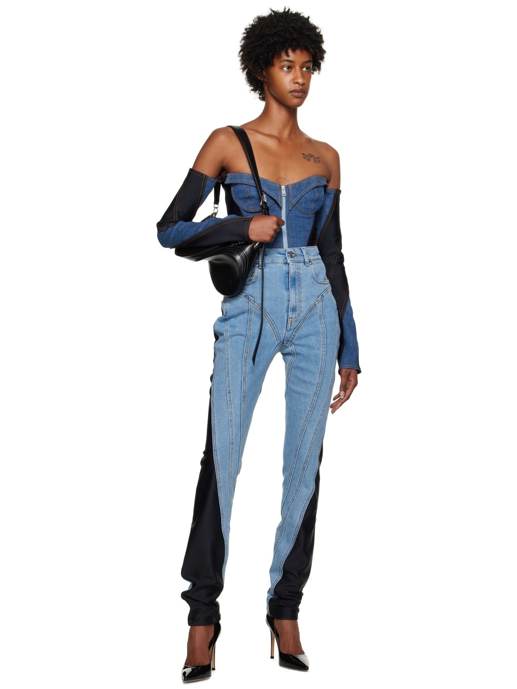 Blue Paneled Bodysuit - 5