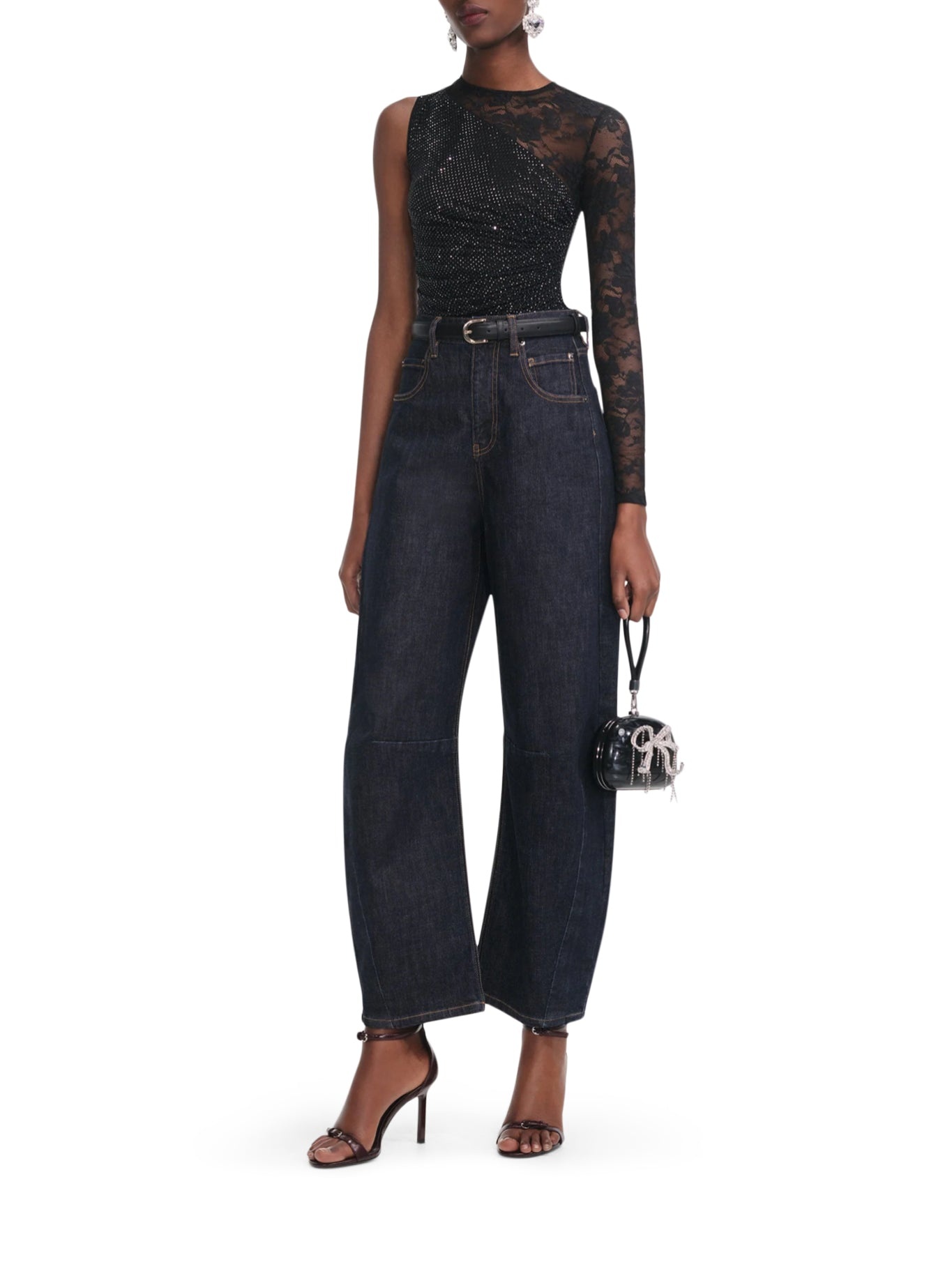 TOP WITH RHINESTONE AND LACE SLEEVES - 5