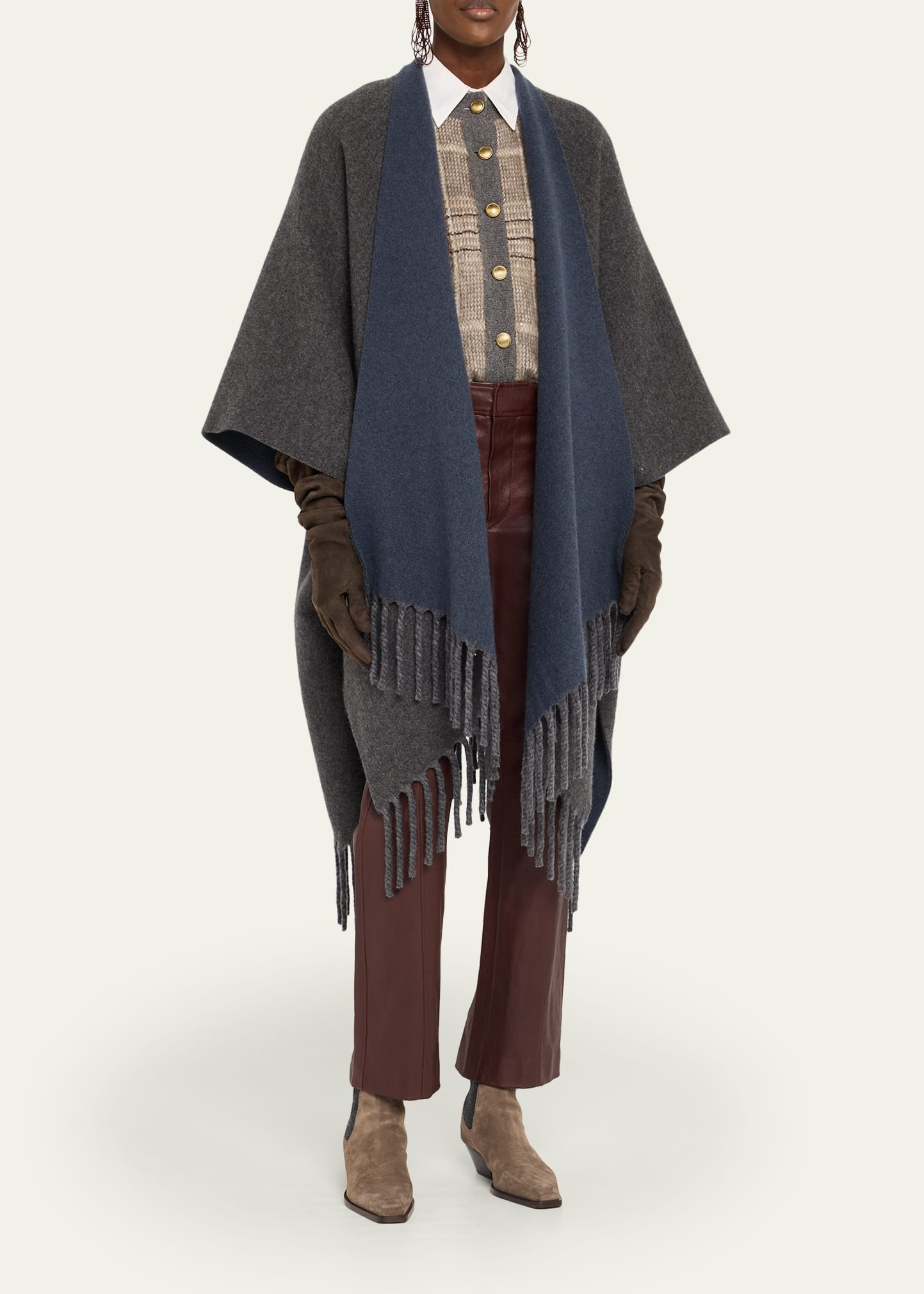 Reversible Cashmere Poncho - 4