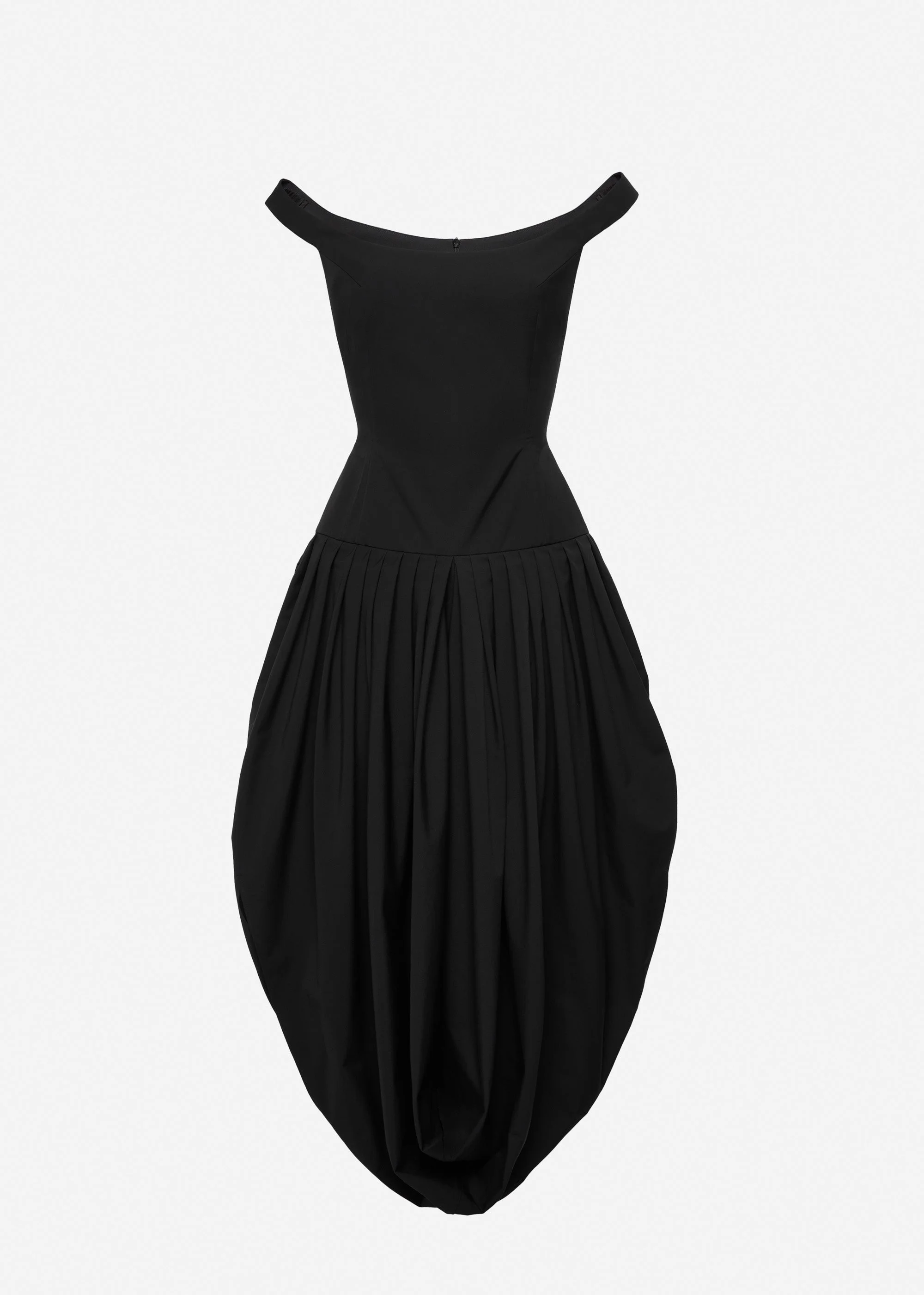 Long off-shoulder draped dress in black - 1