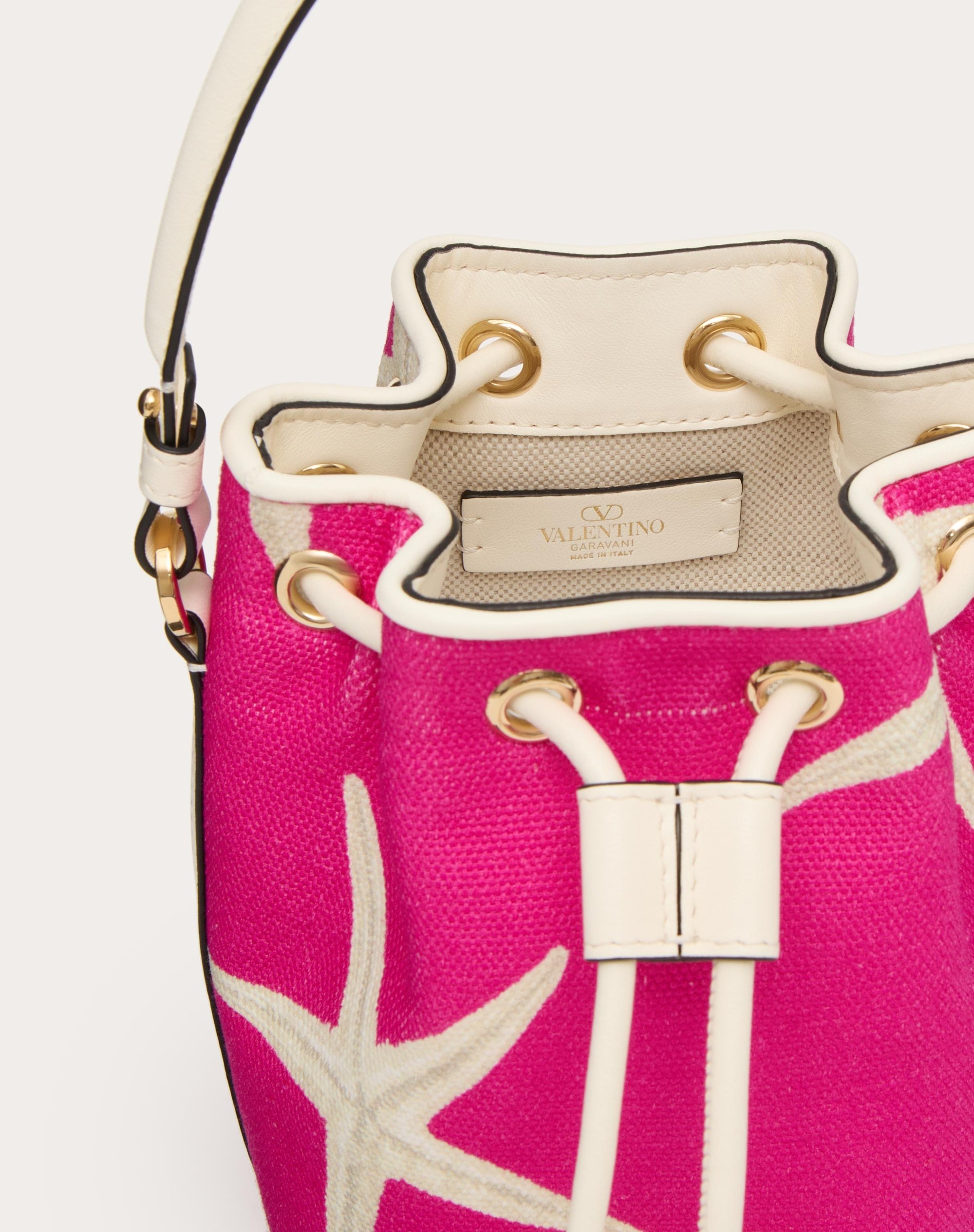 VALENTINO GARAVANI ESCAPE MINI BUCKET BAG IN CANVAS WITH STARFISH PRINT - 7