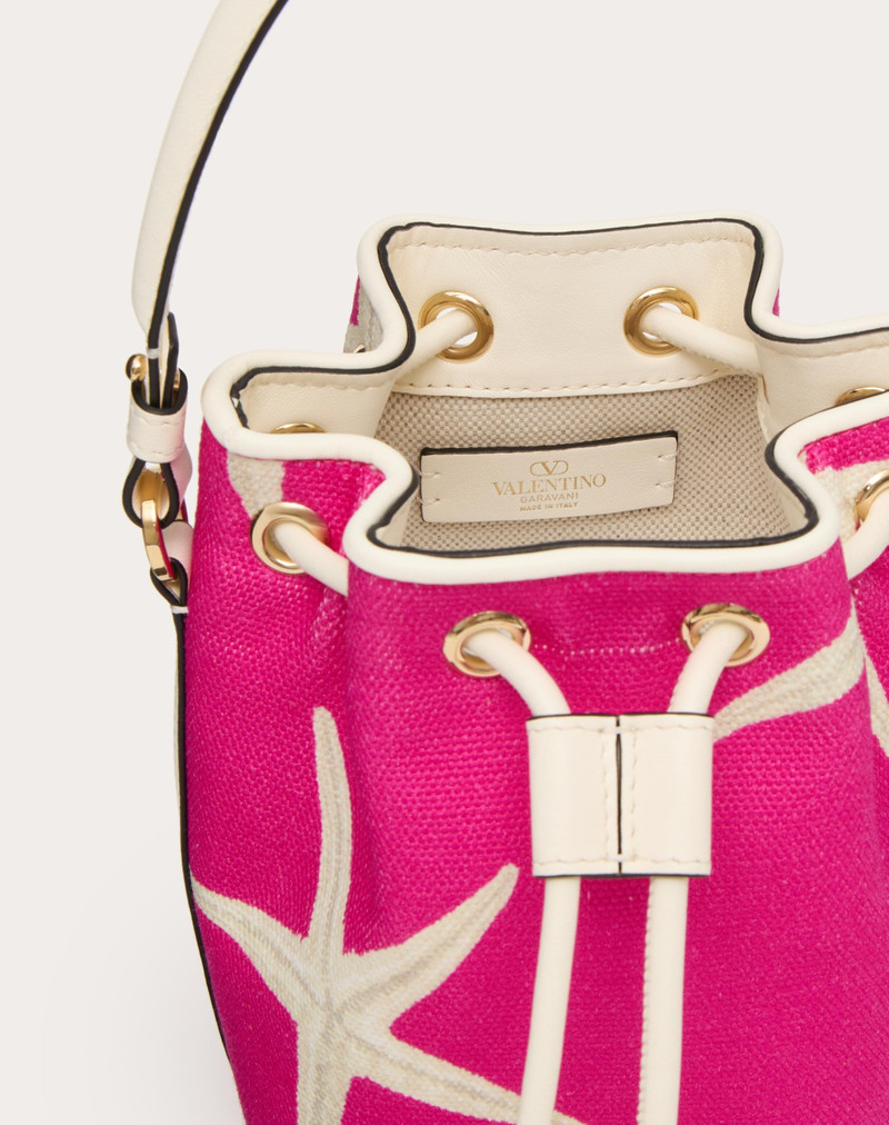 VALENTINO GARAVANI ESCAPE MINI BUCKET BAG IN CANVAS WITH STARFISH PRINT 7
