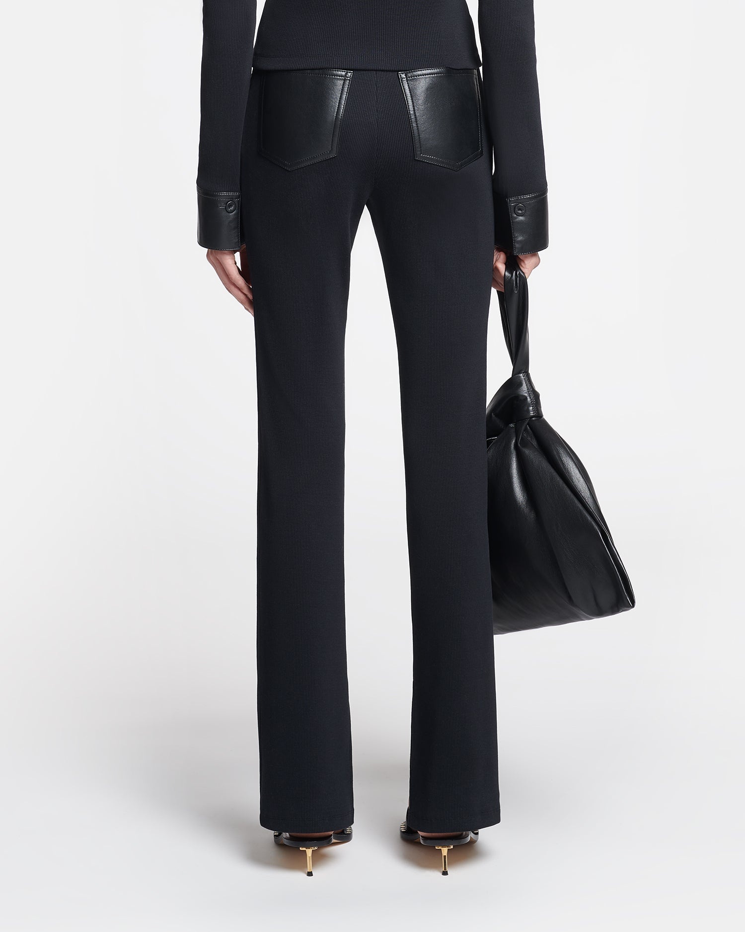 Leather-Trimmed Ribbed-Jersey Pants - 5