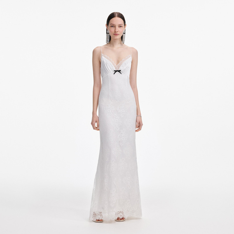 White Strappy Floral Lace Maxi Dress - 1