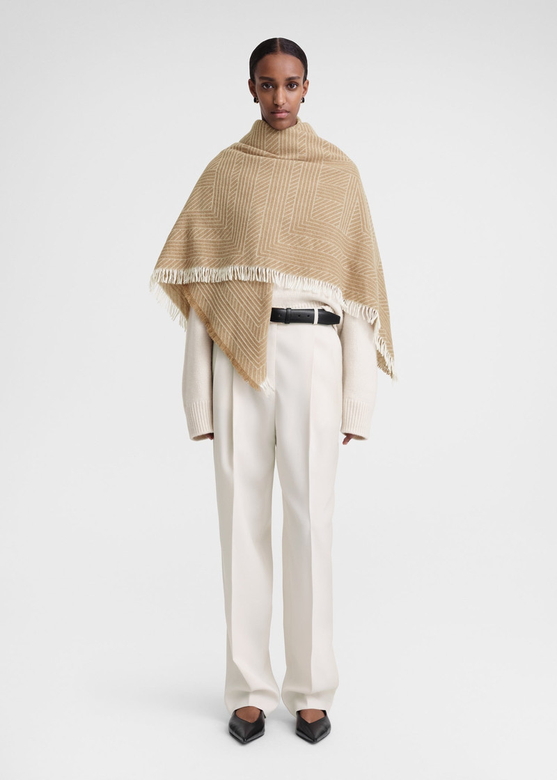 Striped monogram wool scarf biscuit 3