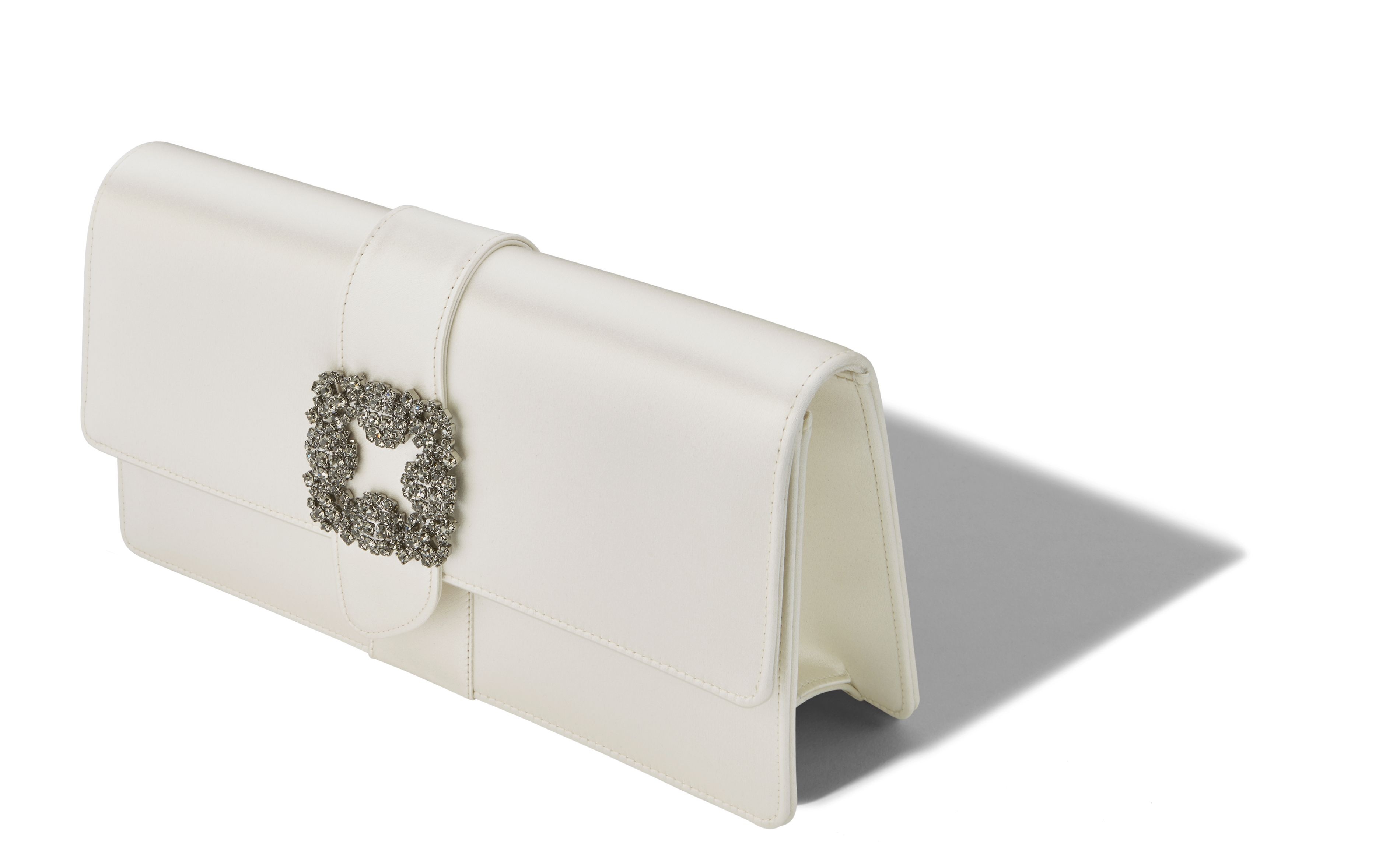 Off-White Satin Jewel Buckle Clutch - 2