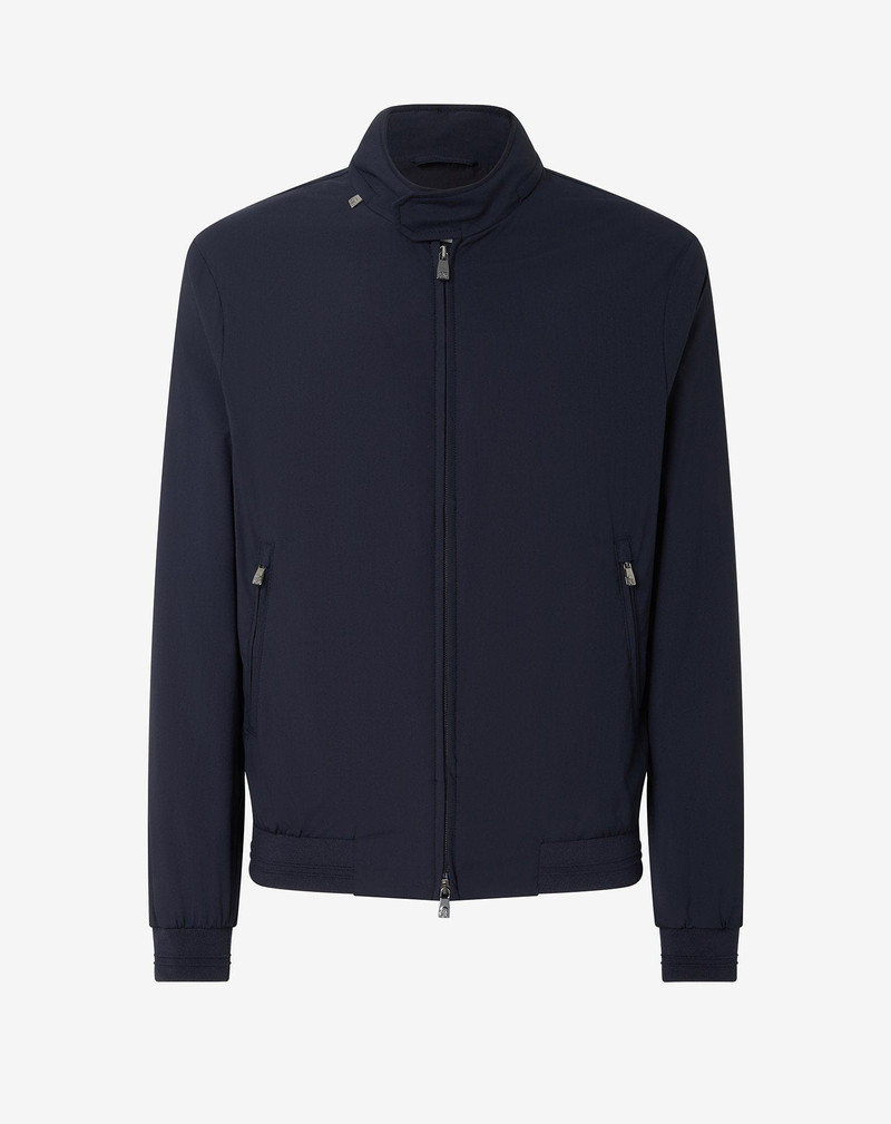 Semi-lined blue technical wool bomber jacket 1