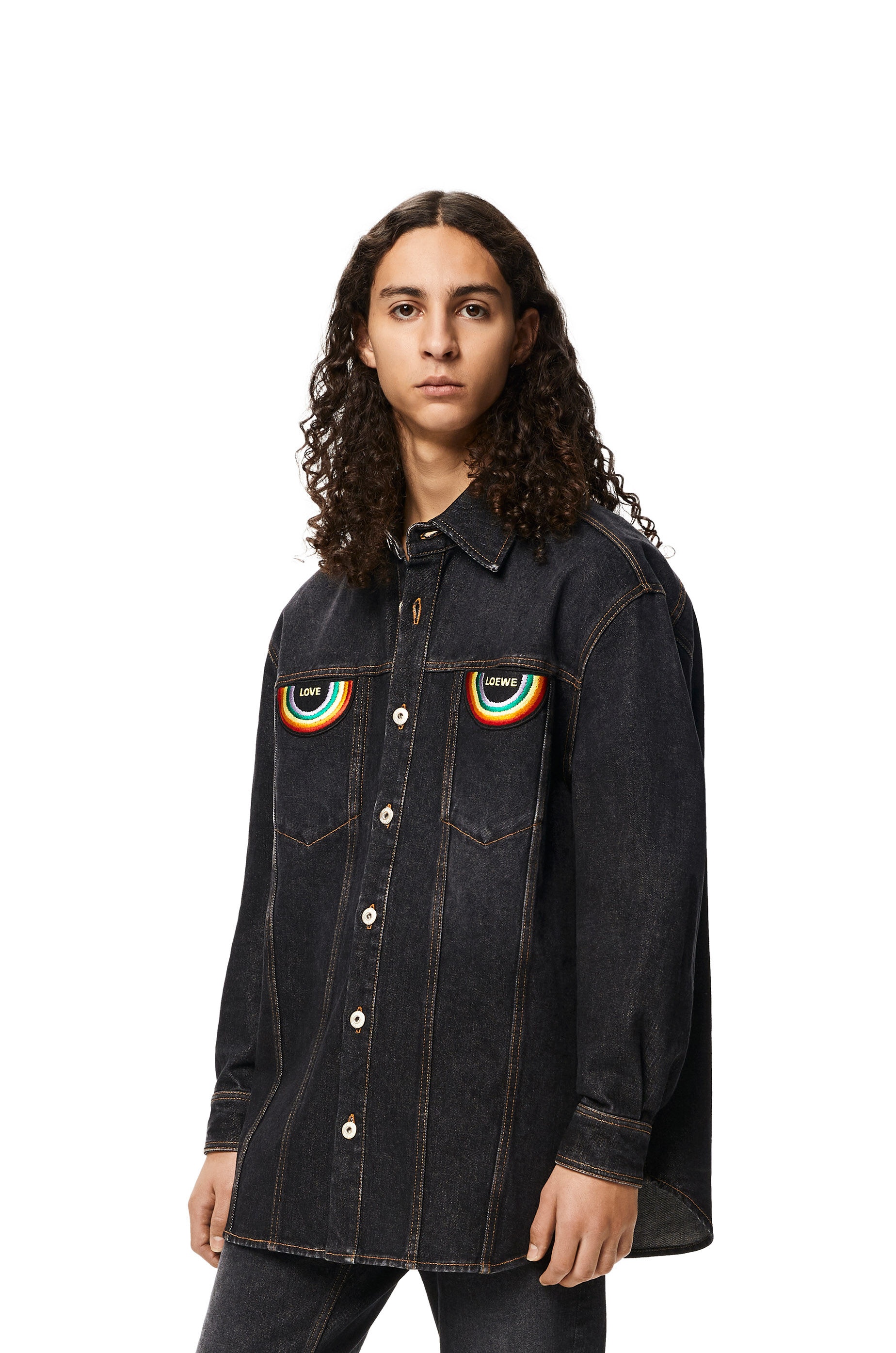 Rainbow patch overshirt in denim - 3